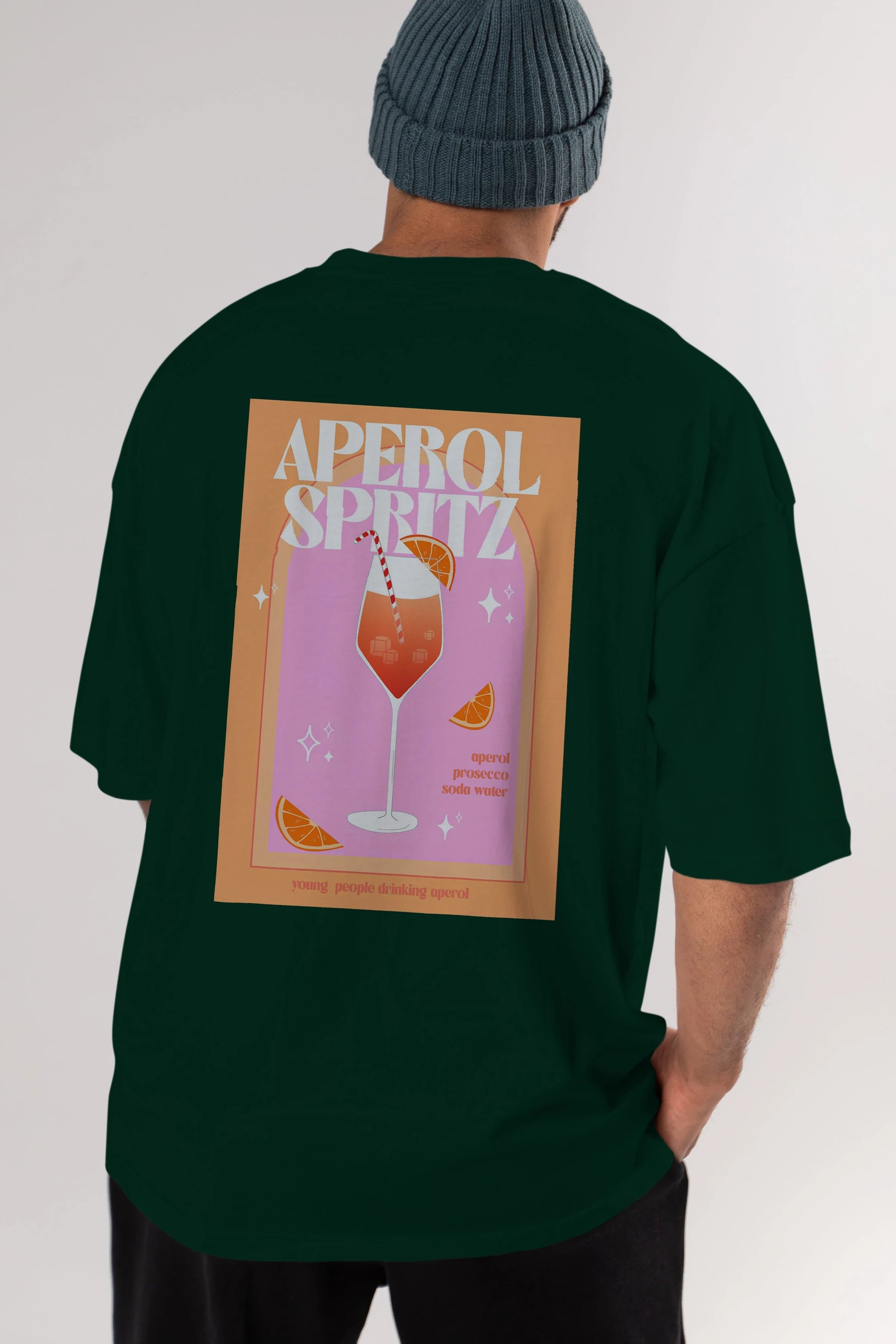 Aperol Spritz 2 Arka Baskılı Oversize t-shirt Erkek Kadın Unisex %100 Pamuk Bisiklet Yaka tişort