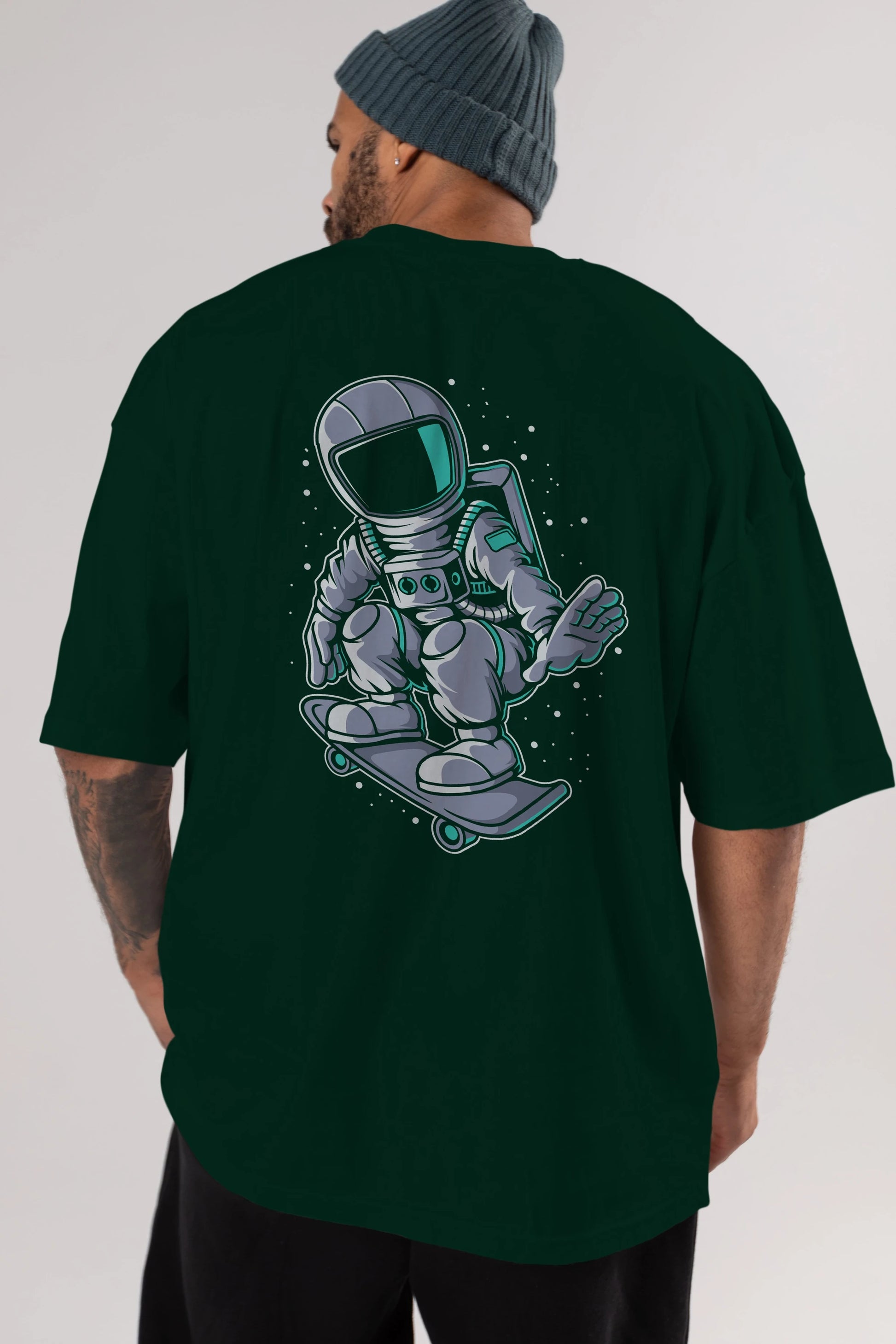 Astronaut Skater Arka Baskılı Oversize t-shirt Erkek Kadın Unisex