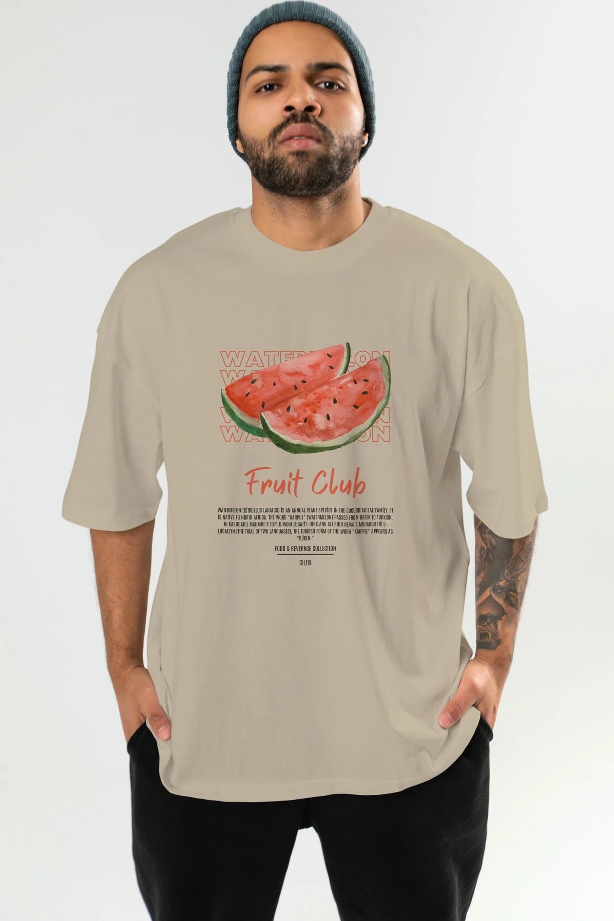 Watermelon Ön Baskılı Oversize t-shirt Erkek Kadın Pamuk Bisiklet Yaka tişort