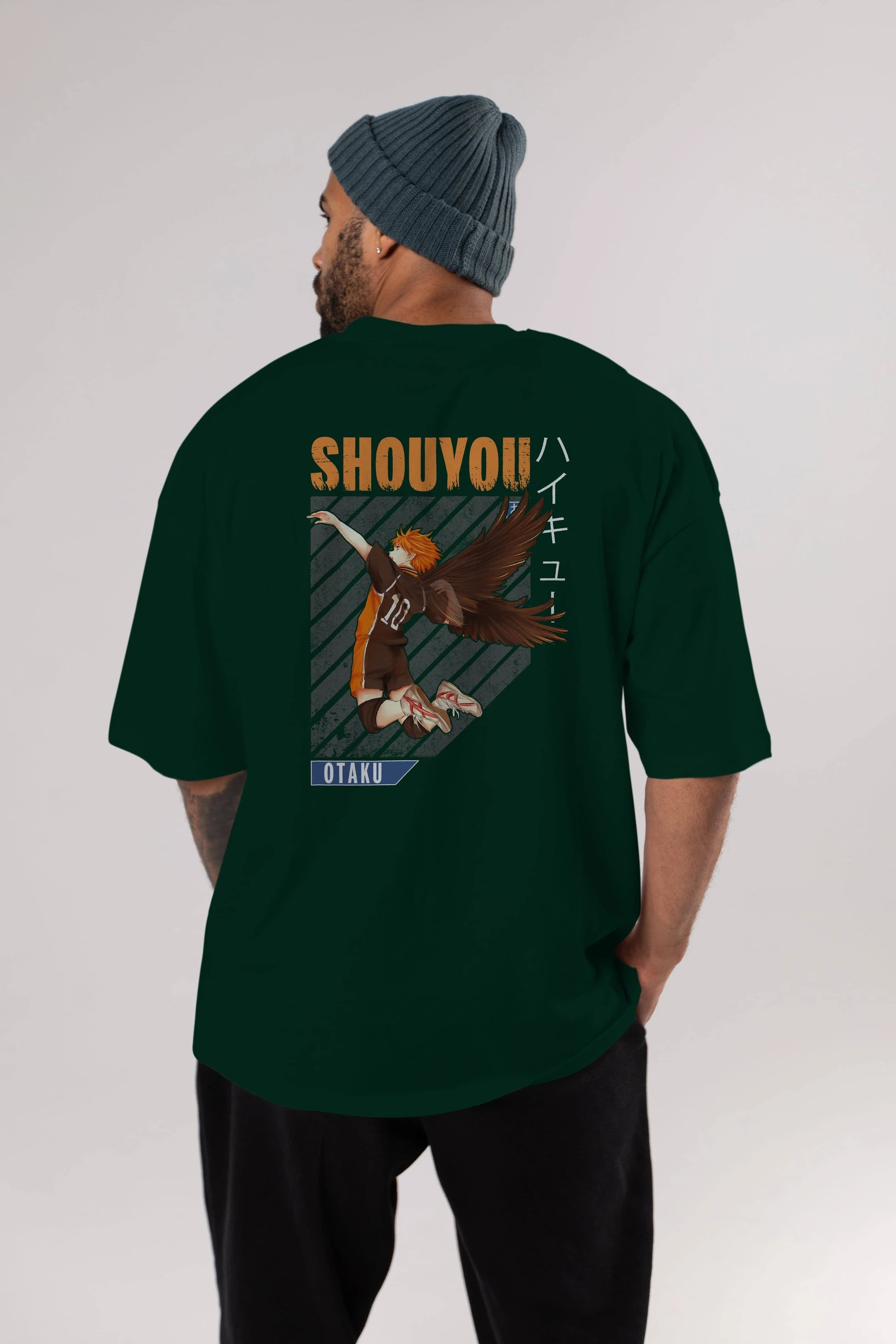 Shouyou Hinata 10 Anime Arka Baskılı Oversize t-shirt Erkek Kadın Unisex