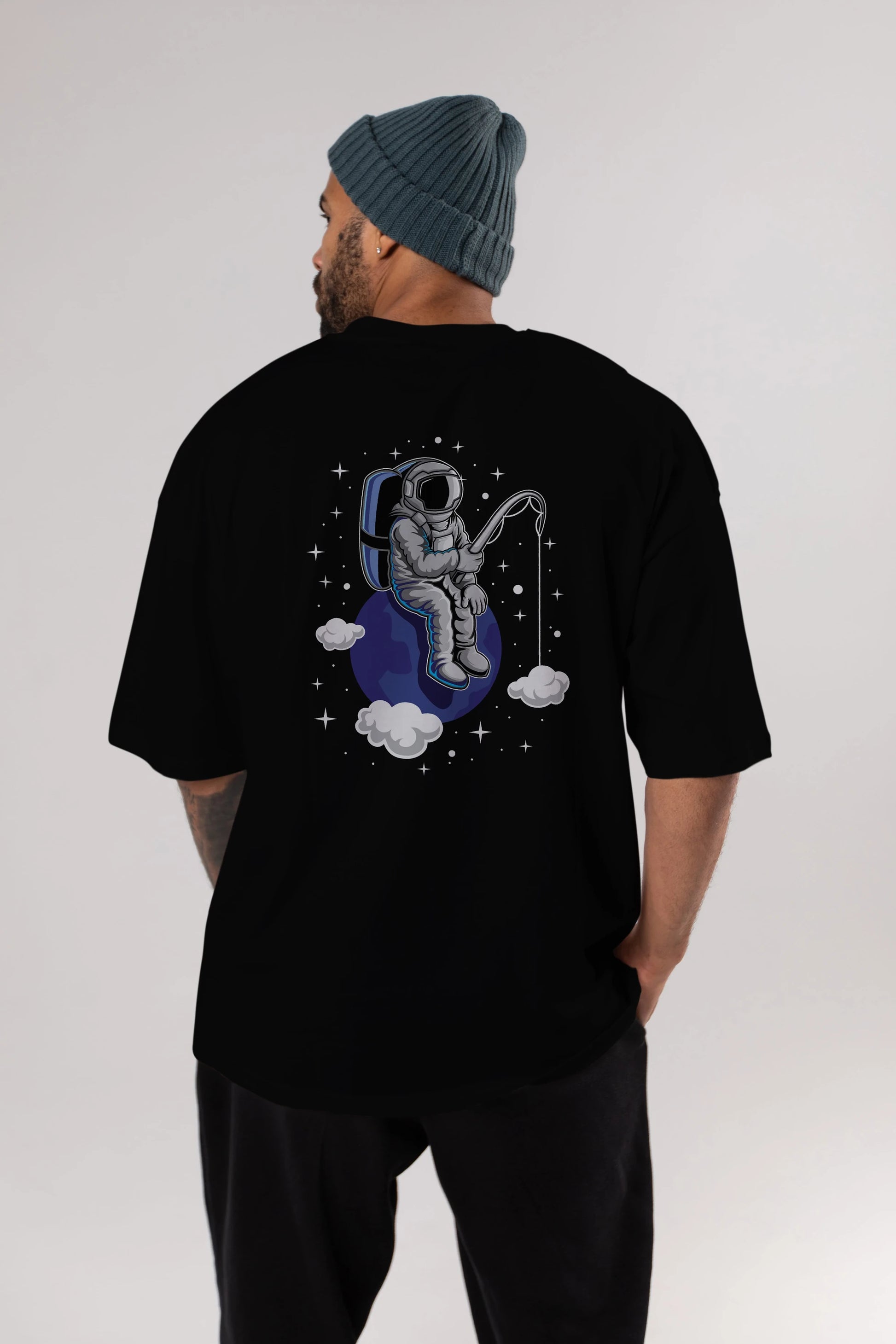 Astronaut Fishing (2) Arka Baskılı Oversize t-shirt Erkek Kadın Unisex