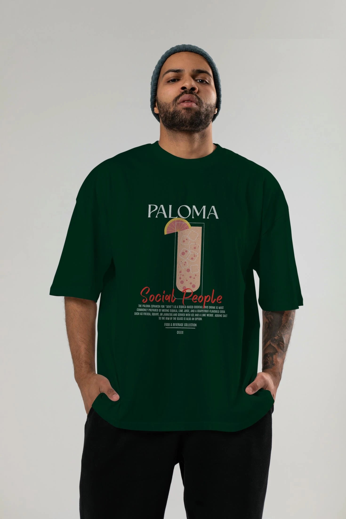 Paloma Kokteyl Serisi ön Baskılı Oversize t-shirt Erkek Kadın %100 Pamuk Bisiklet Yaka tişort