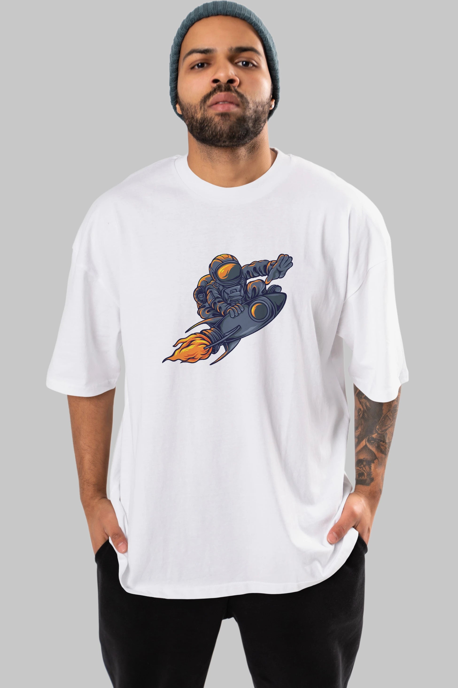 Astrocket Illustration Tshirt Ön Baskılı Oversize t-shirt Erkek Kadın Unisex