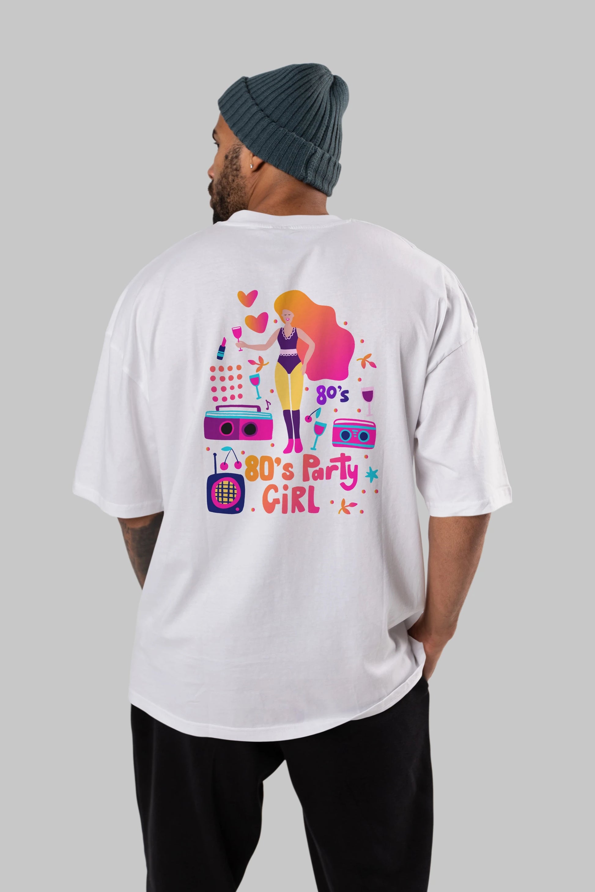 Retro Girl Party Arka Baskılı Oversize t-shirt Erkek Kadın Unisex