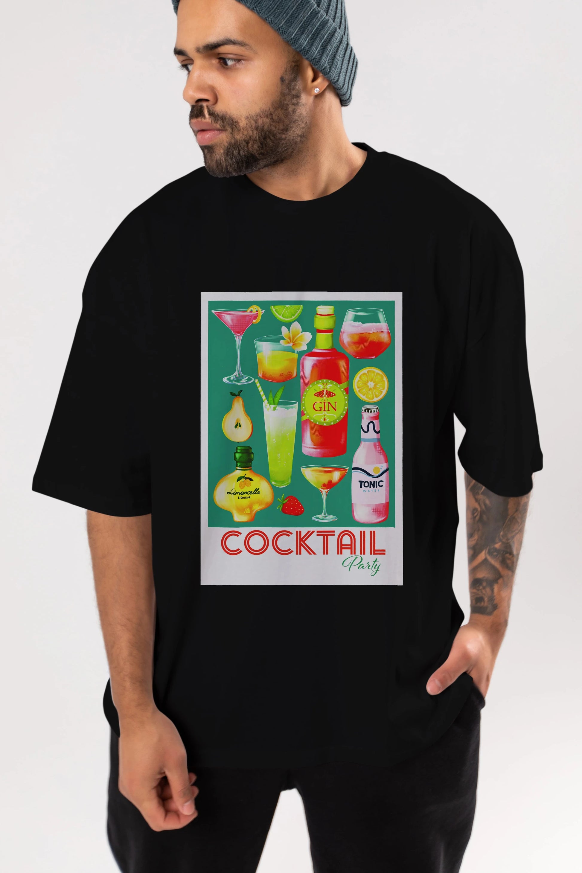 Cocktail Party 2 Ön Baskılı Oversize t-shirt Erkek Kadın Unisex %100 Pamuk Bisiklet Yaka tişort