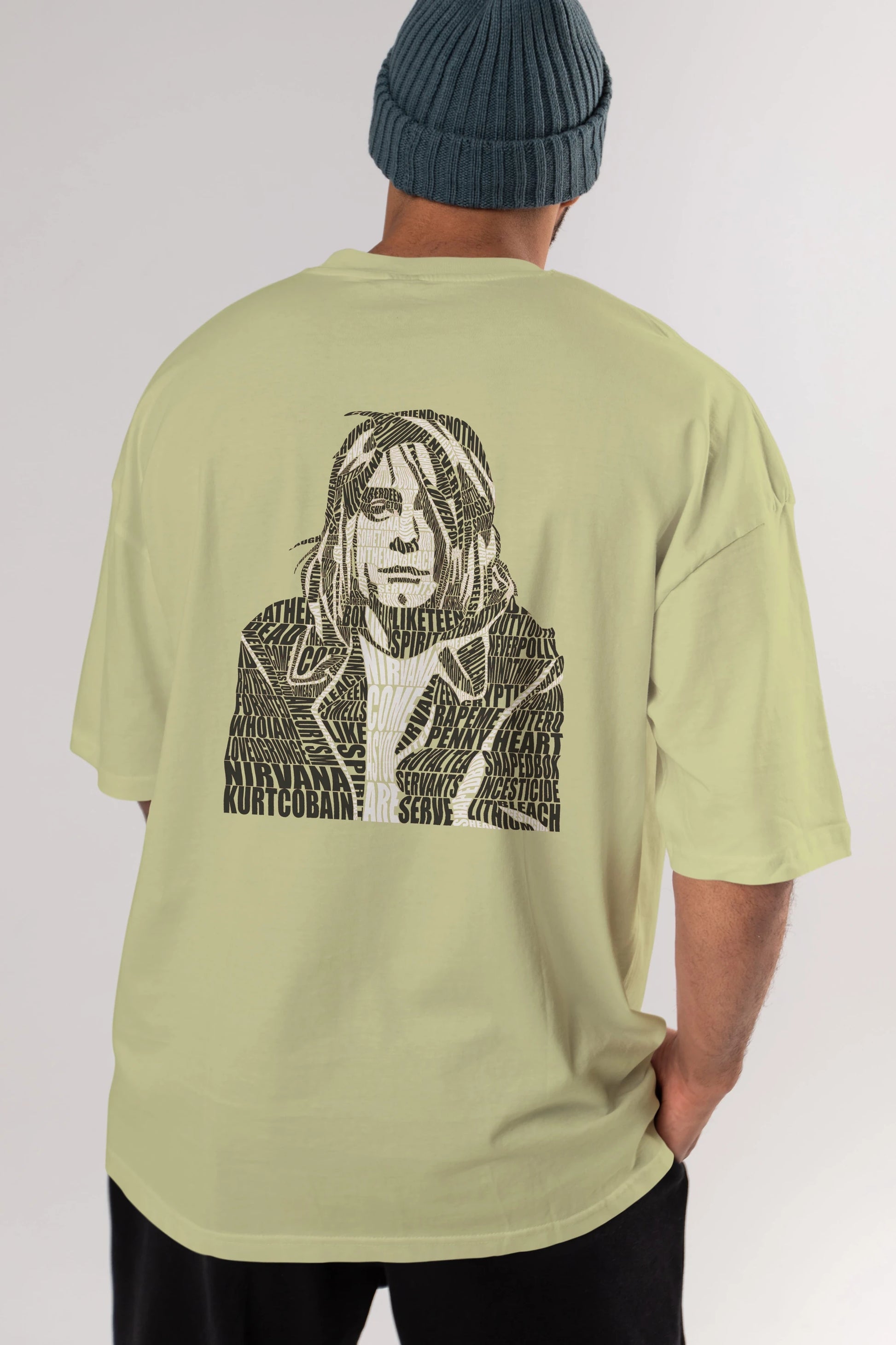 Kurt Cobain Calligram Arka Baskılı Oversize t-shirt %100 pamuk Erkek Kadın Unisex