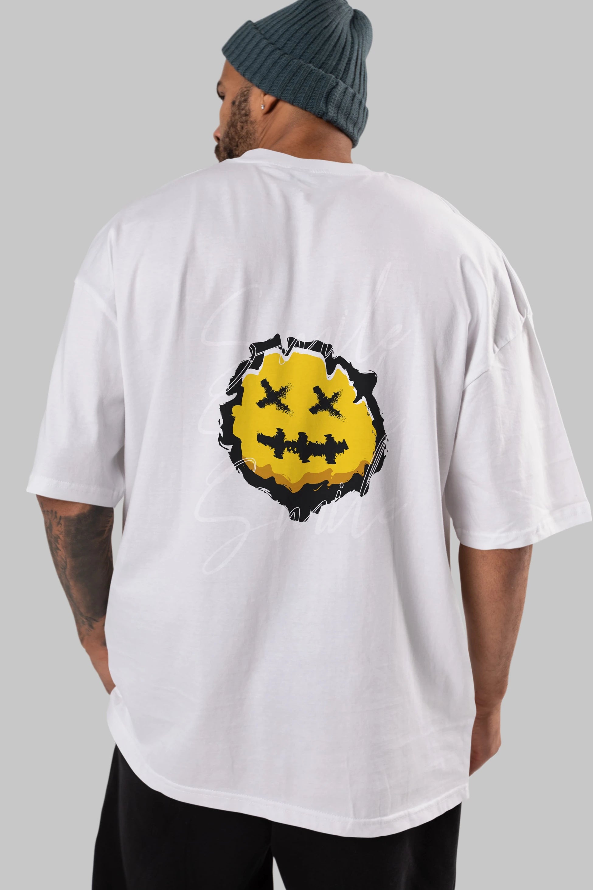 Smile Emoji Arka Baskılı Oversize t-shirt Erkek Kadın Unisex