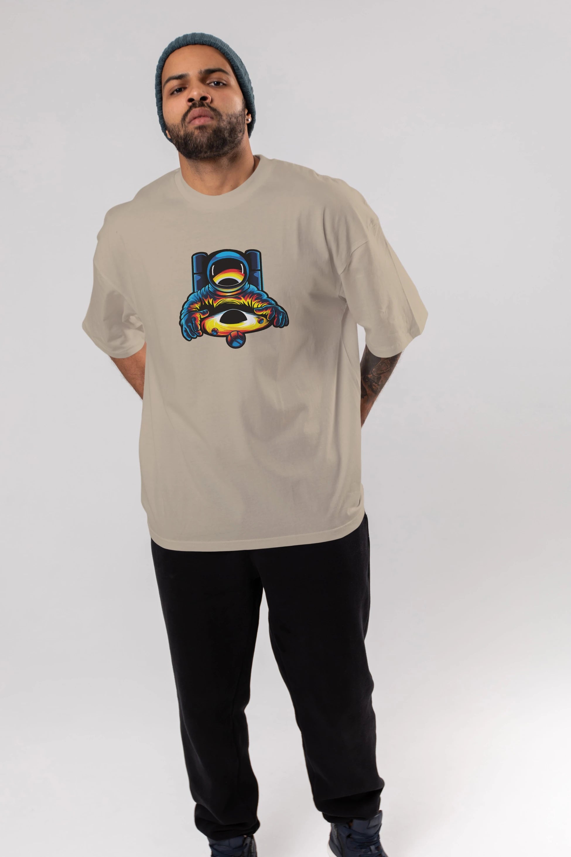 Astronaut & Black Hole Ön Baskılı Oversize t-shirt Erkek Kadın Unisex