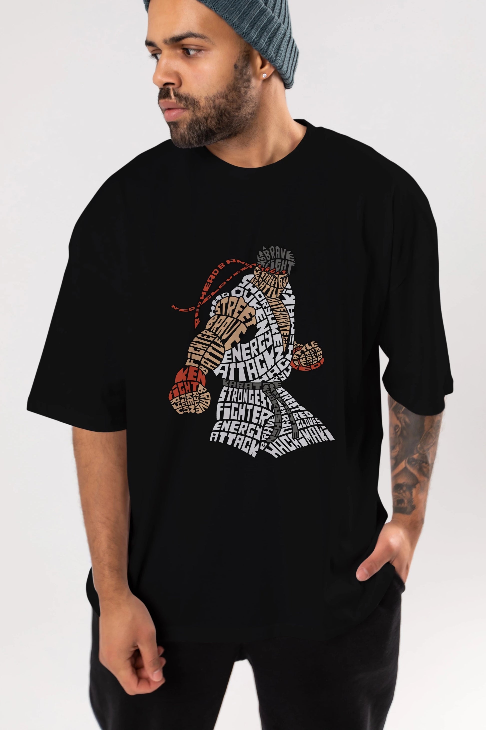 Hadouken Ön Baskılı Oversize t-shirt %100 pamuk Erkek Kadın Unisex