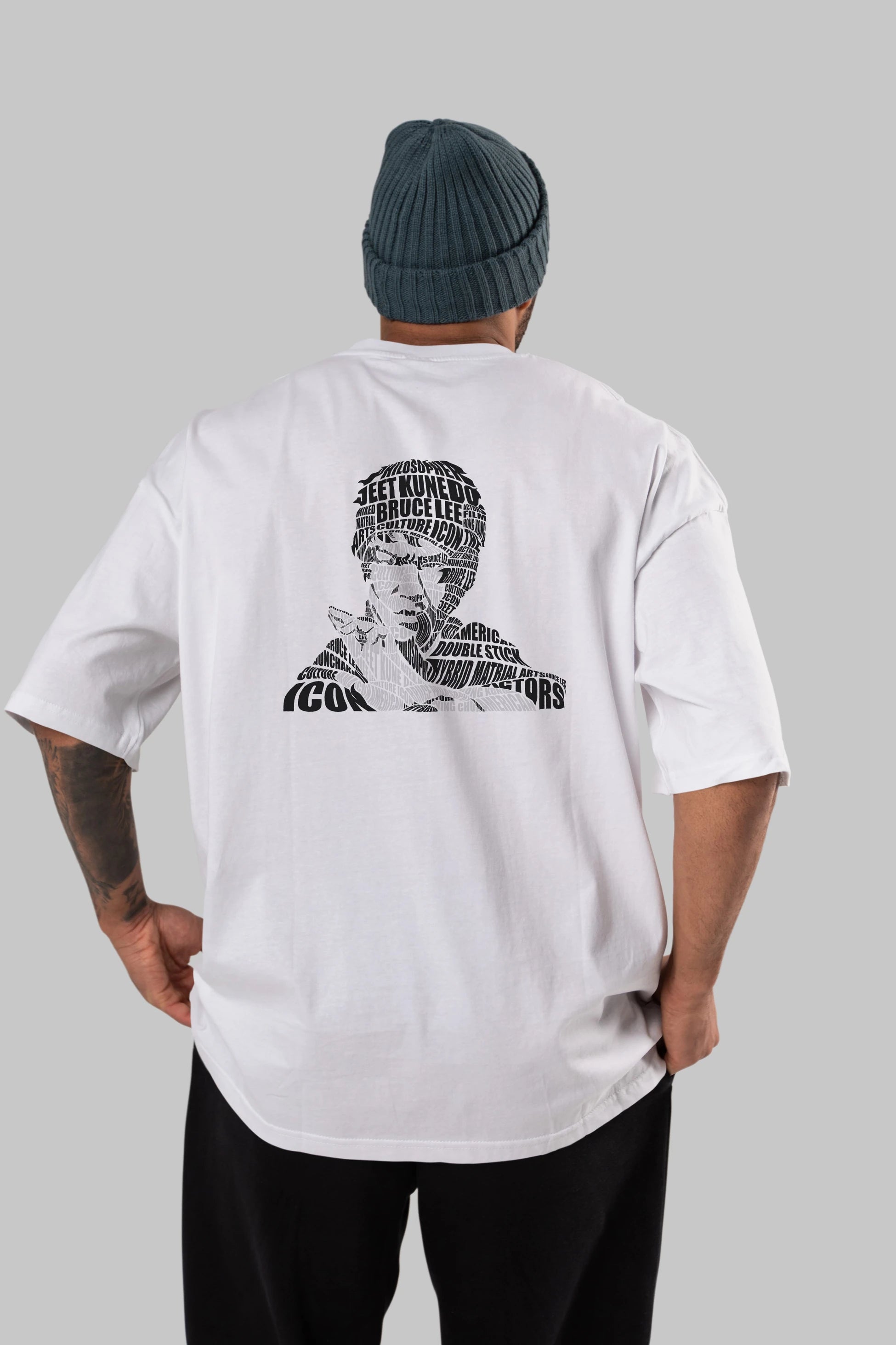 Bruce Lee Calligram Arka Baskılı Oversize t-shirt %100 pamuk Erkek Kadın Unisex