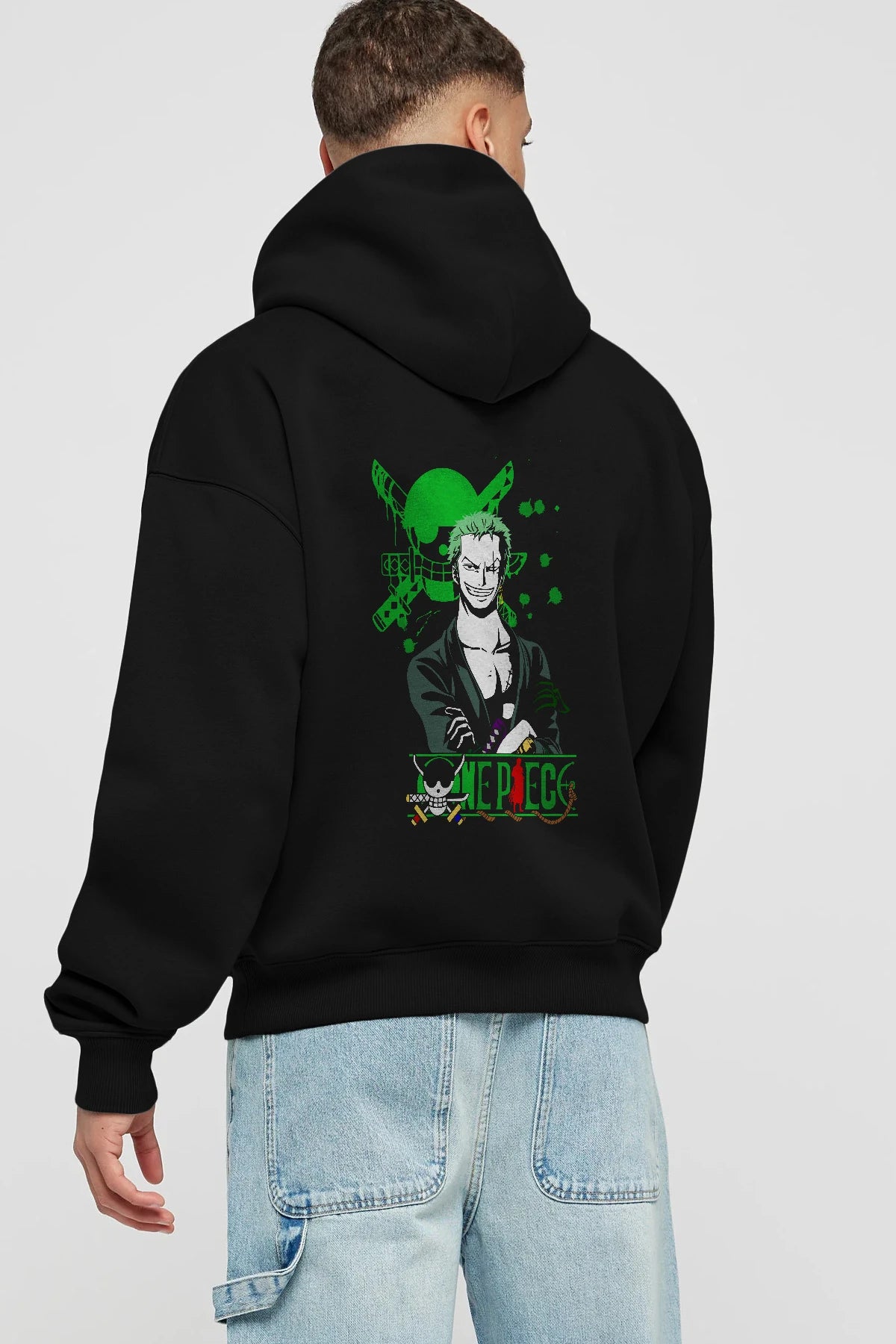 Roronoa Zoro 2 Anime Arka Baskılı Hoodie Oversize Kapüşonlu Sweatshirt Erkek Kadın Unisex