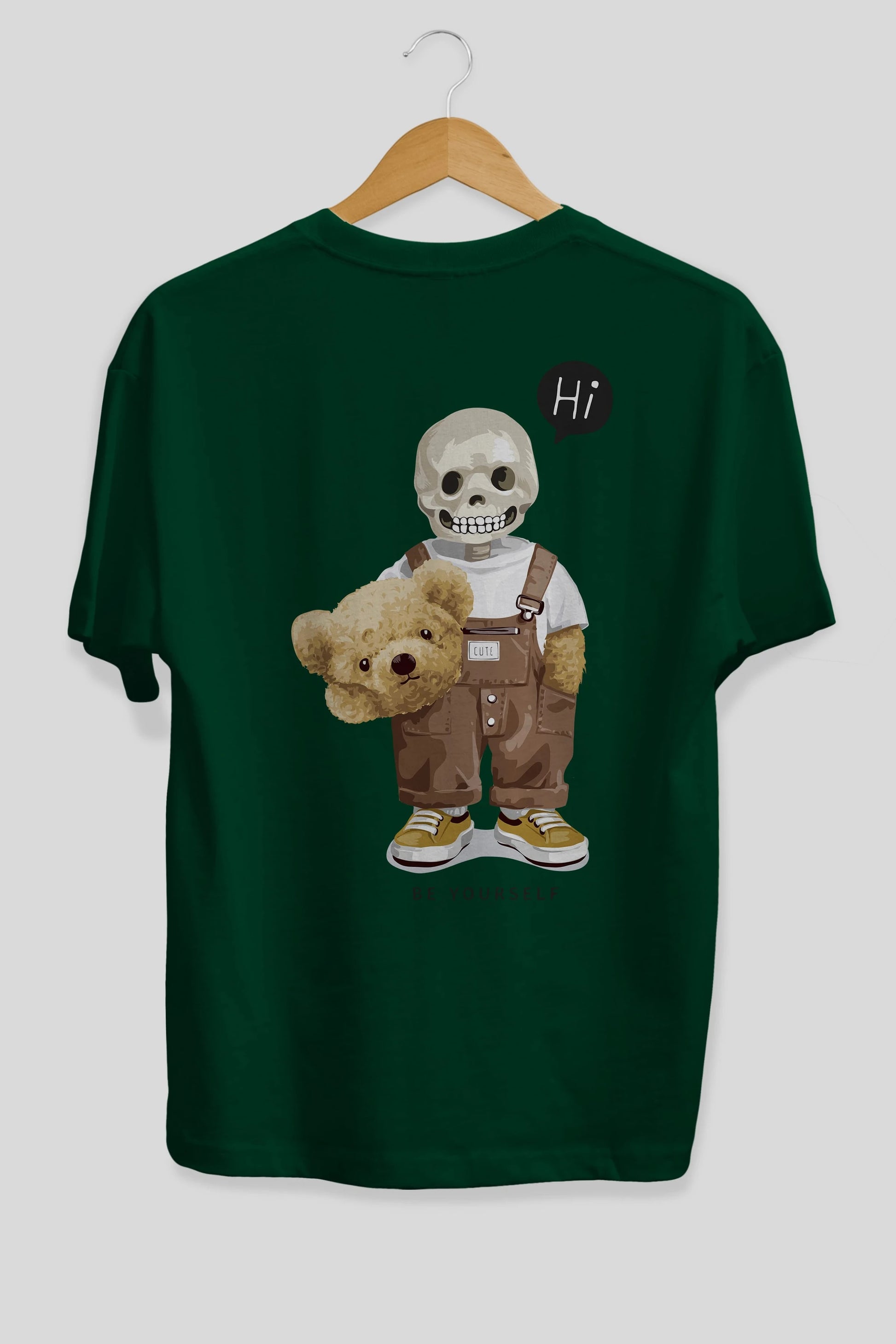 Teddy Bear hi Arka Baskılı Oversize t-shirt Erkek Kadın Unisex %100 Pamuk