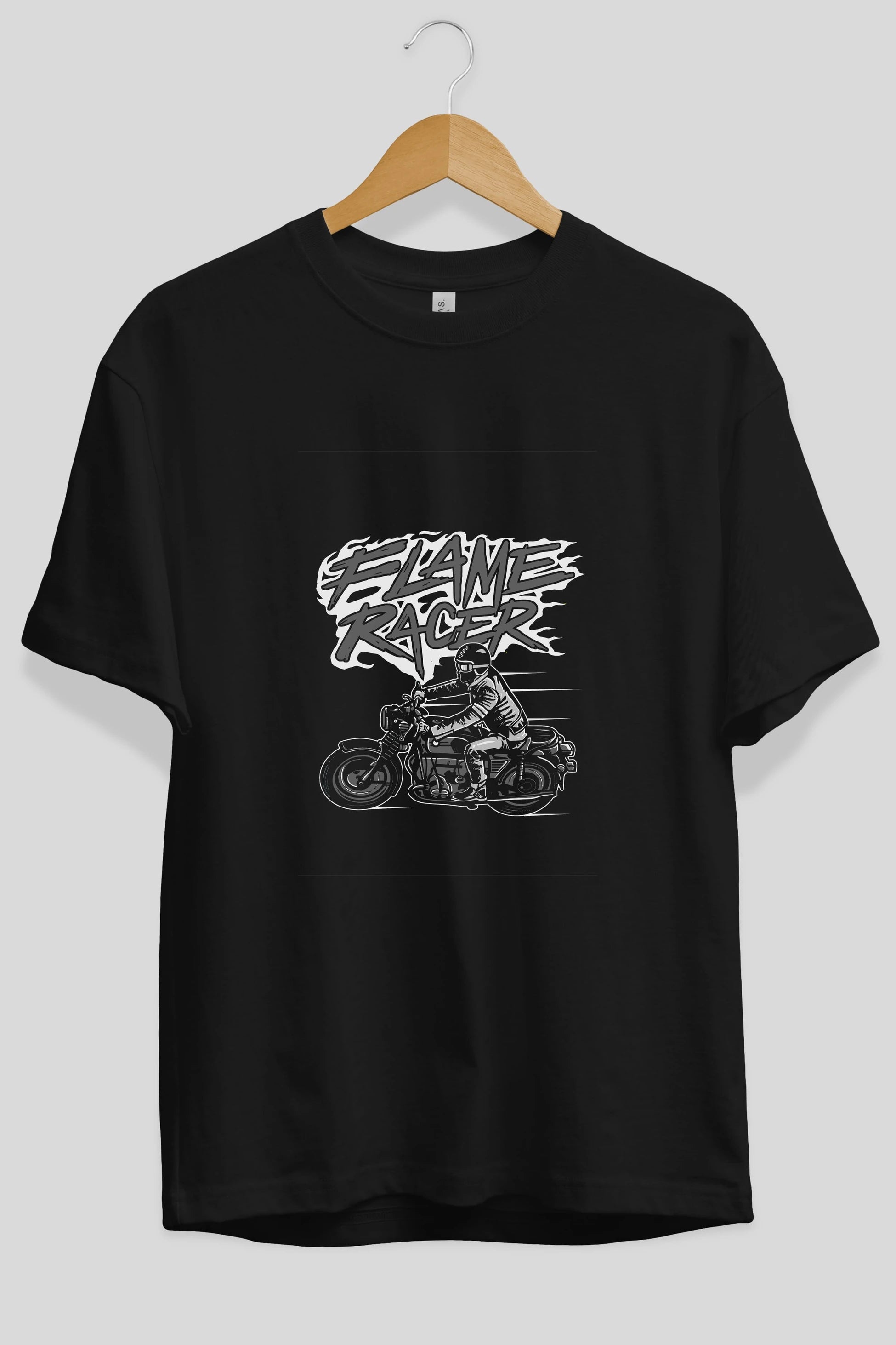 Flame Racer Ön Baskılı Oversize t-shirt Erkek Kadın Unisex %100 Pamuk tişort