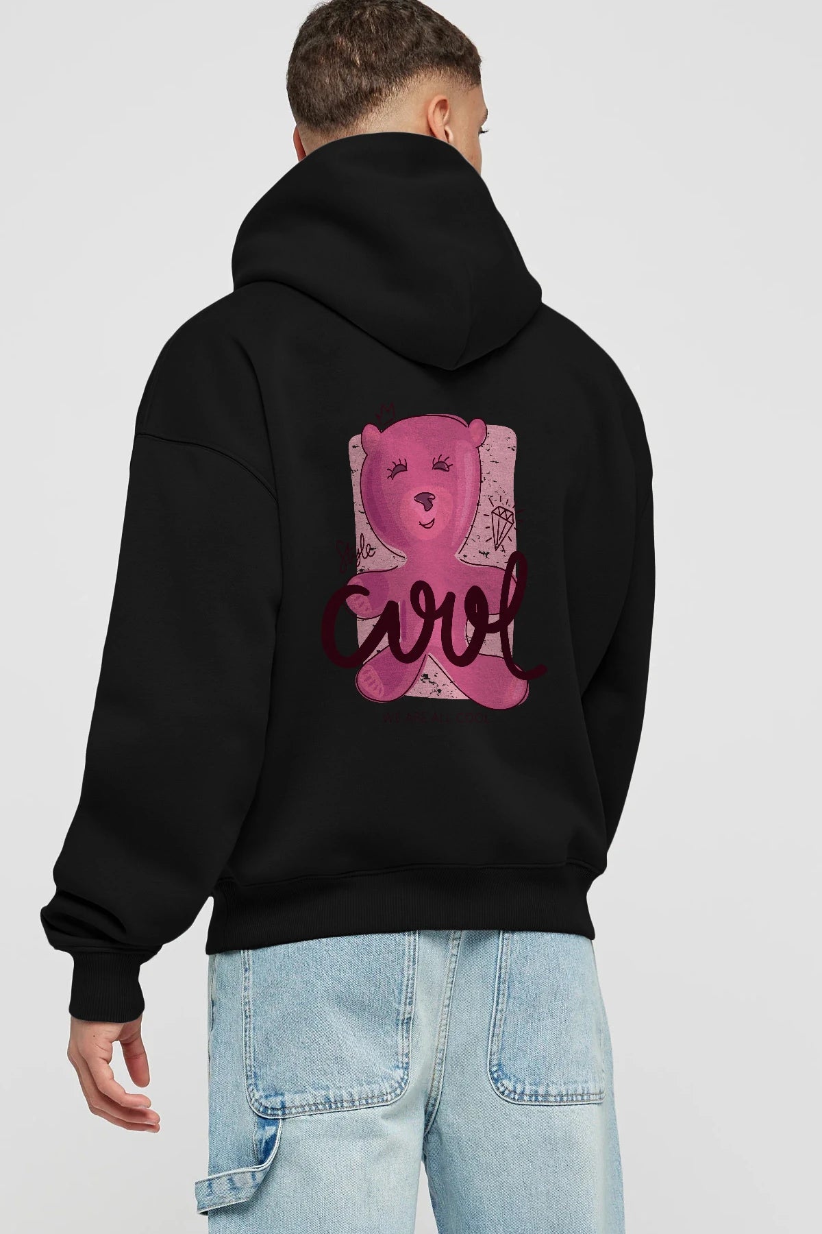Cool Style Bear Arka Baskılı Hoodie Oversize Kapüşonlu Sweatshirt Erkek Kadın Unisex