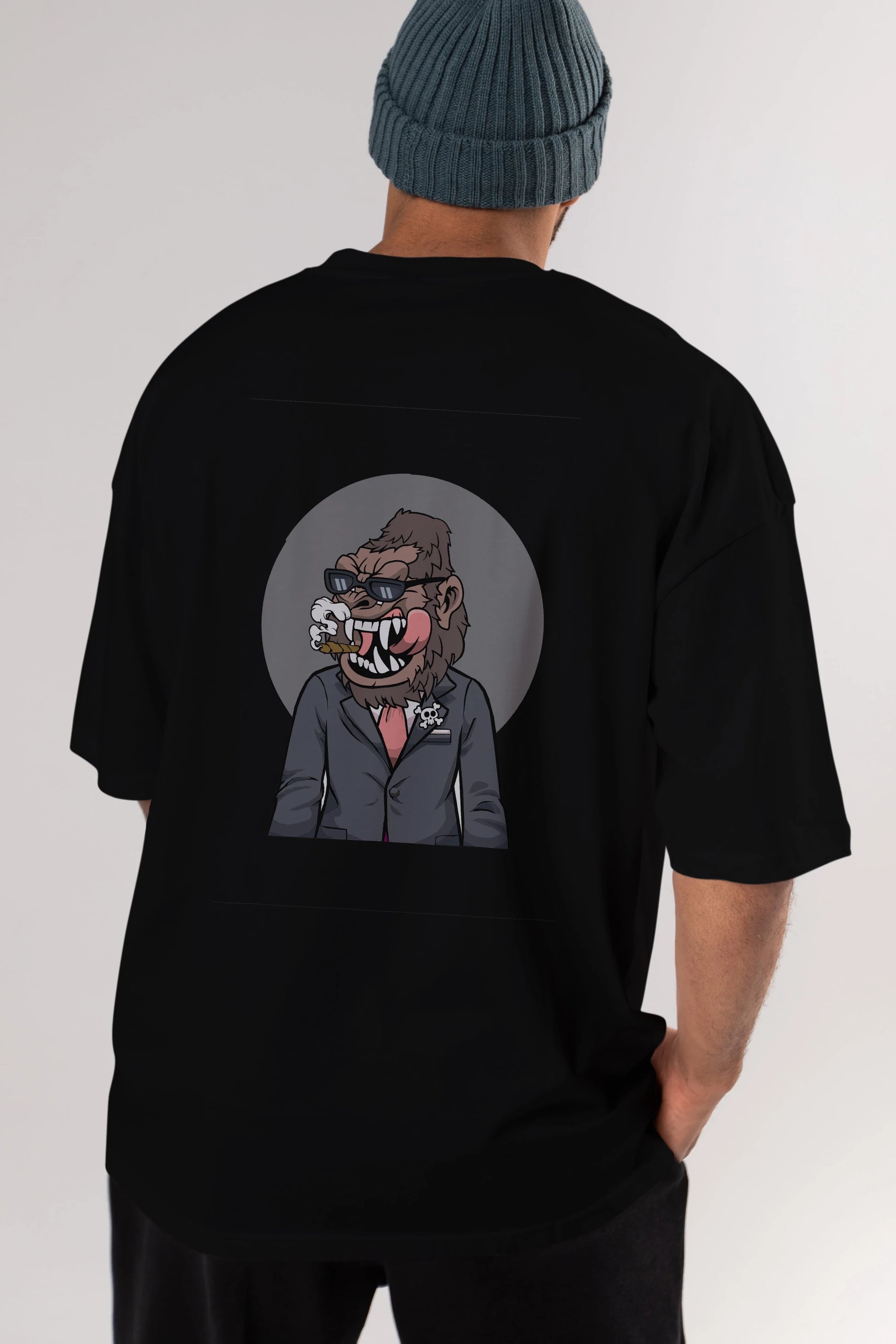 Monkey Suits Arka Baskılı Oversize t-shirt Erkek Kadın Unisex %100 Pamuk tişort