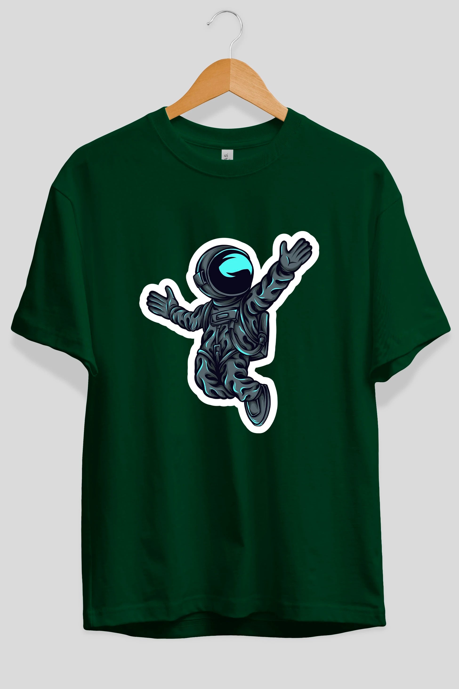 Happy Astronaut Sticker Ön Baskılı Oversize t-shirt Erkek Kadın Unisex