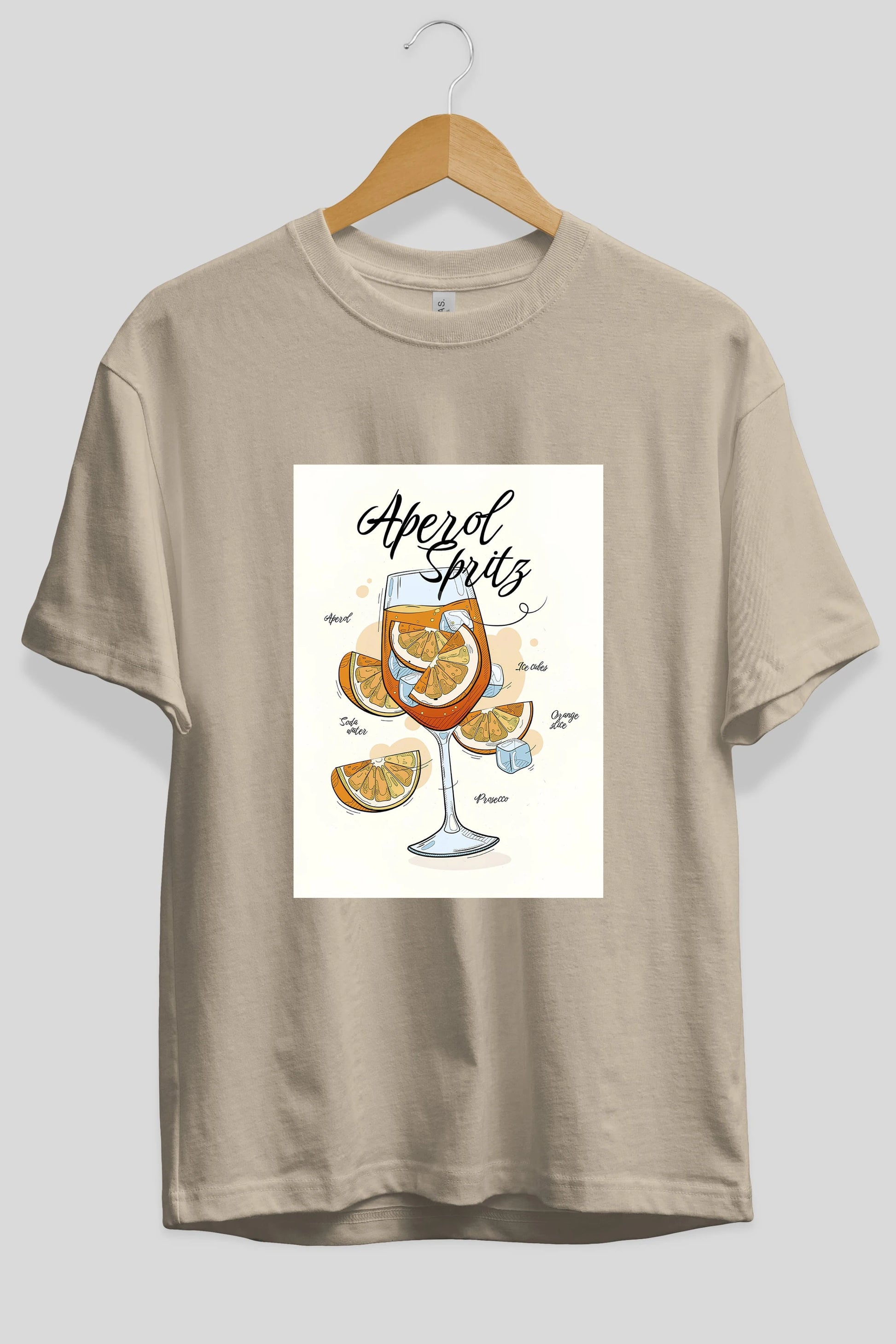 Aperol Spritz 6 Ön Baskılı Oversize t-shirt Erkek Kadın Unisex %100 Pamuk Bisiklet Yaka tişort