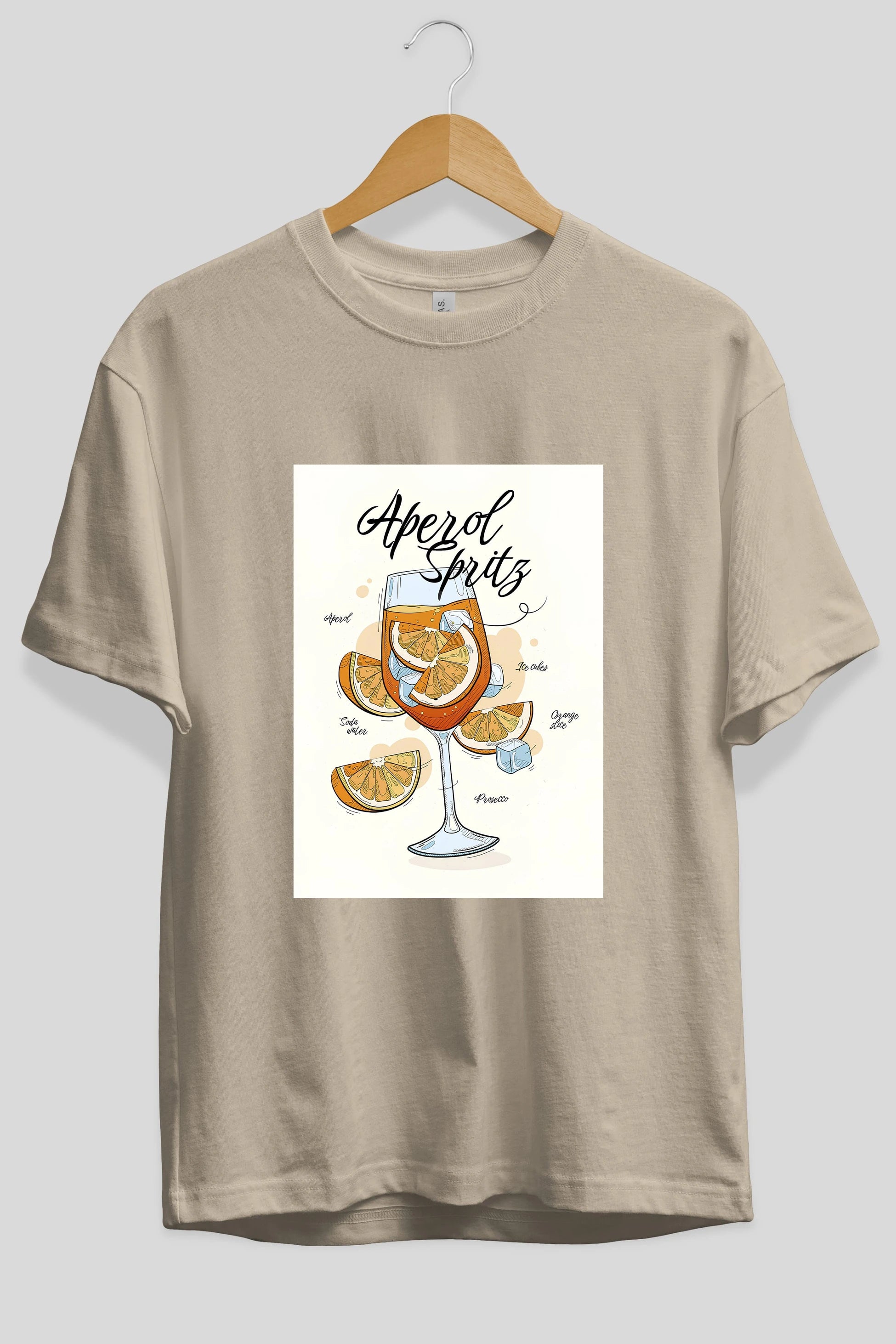 Aperol Spritz 6 Ön Baskılı Oversize t-shirt Erkek Kadın Unisex %100 Pamuk Bisiklet Yaka tişort
