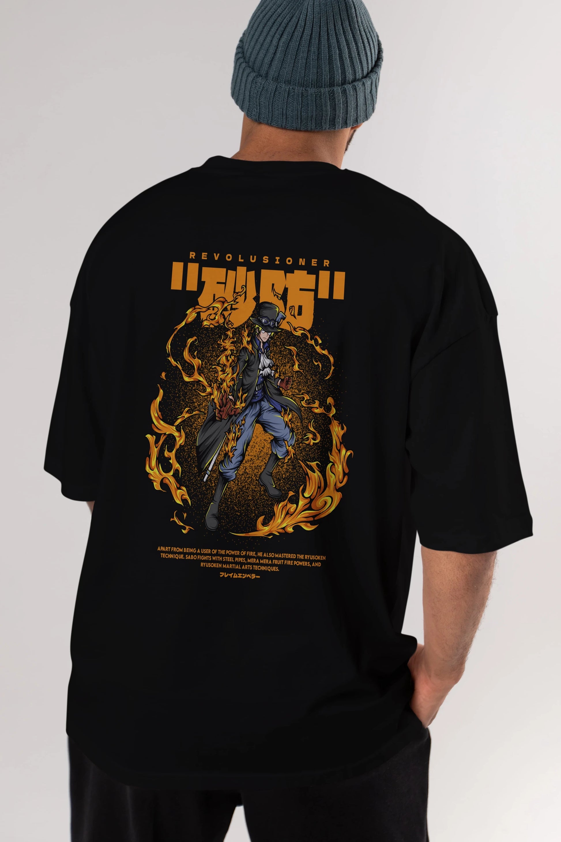Revolusioner Sabo Anime Arka Baskılı Oversize t-shirt Erkek Kadın Unisex