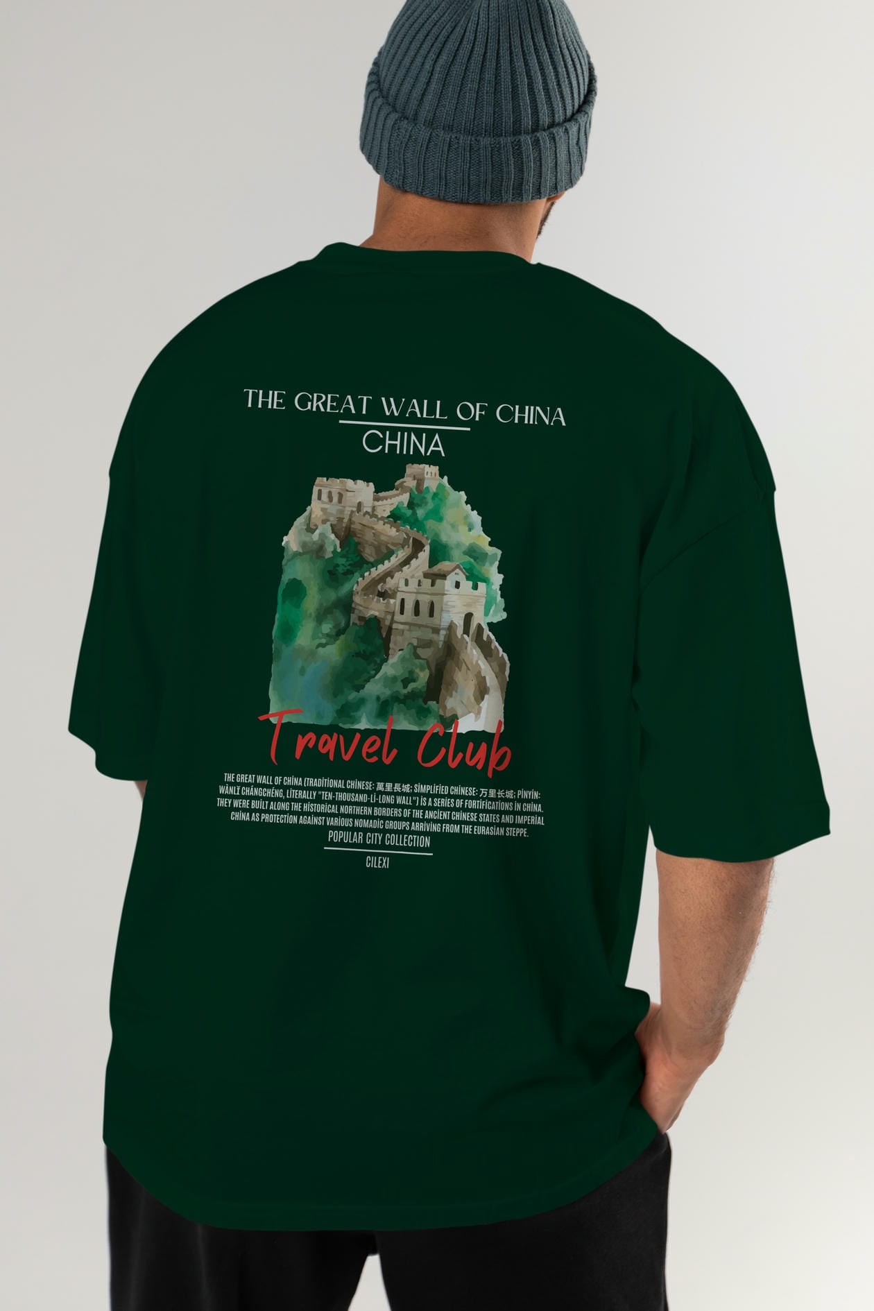 The Great Wall Of China Arka Baskılı Oversize t-shirt Erkek Kadın Pamuk Bisiklet Yaka tişort