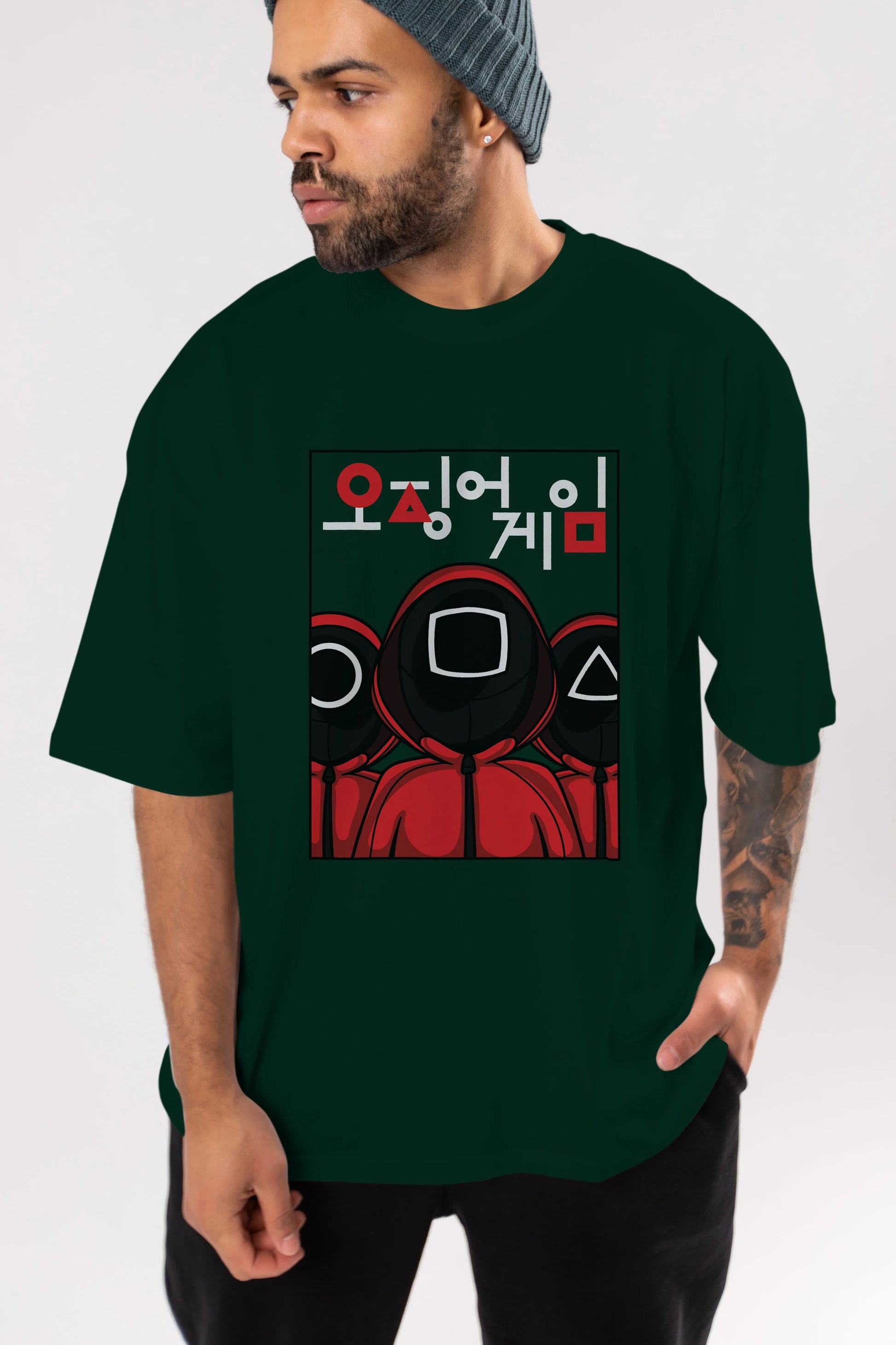 Squid Game (7) Ön Baskılı Oversize t-shirt Erkek Kadın Unisex %100 Pamuk Bisiklet Yaka tişort