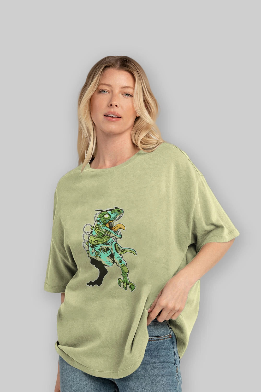 Trex Robot Ön Baskılı Oversize t-shirt Erkek Kadın Unisex %100 Pamuk tişort
