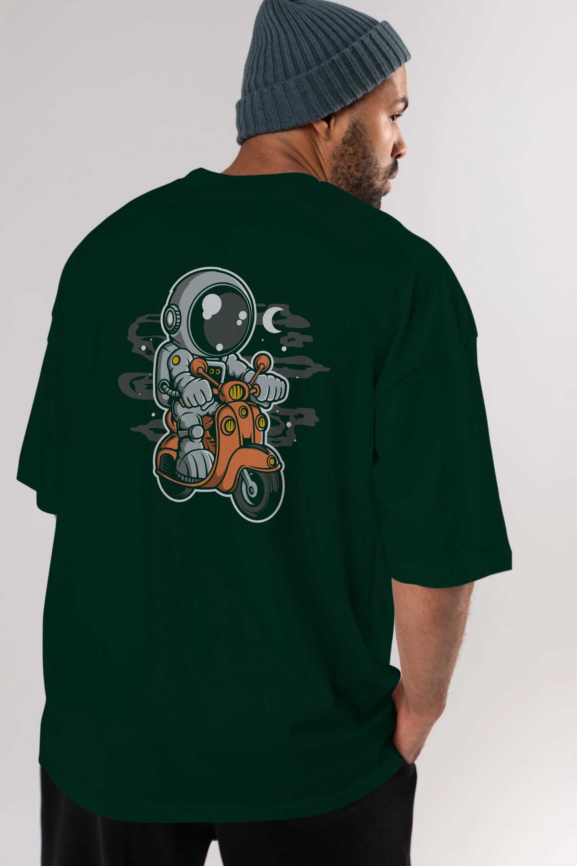 Astronaut Scooter Arka Baskılı Oversize t-shirt Erkek Kadın Unisex