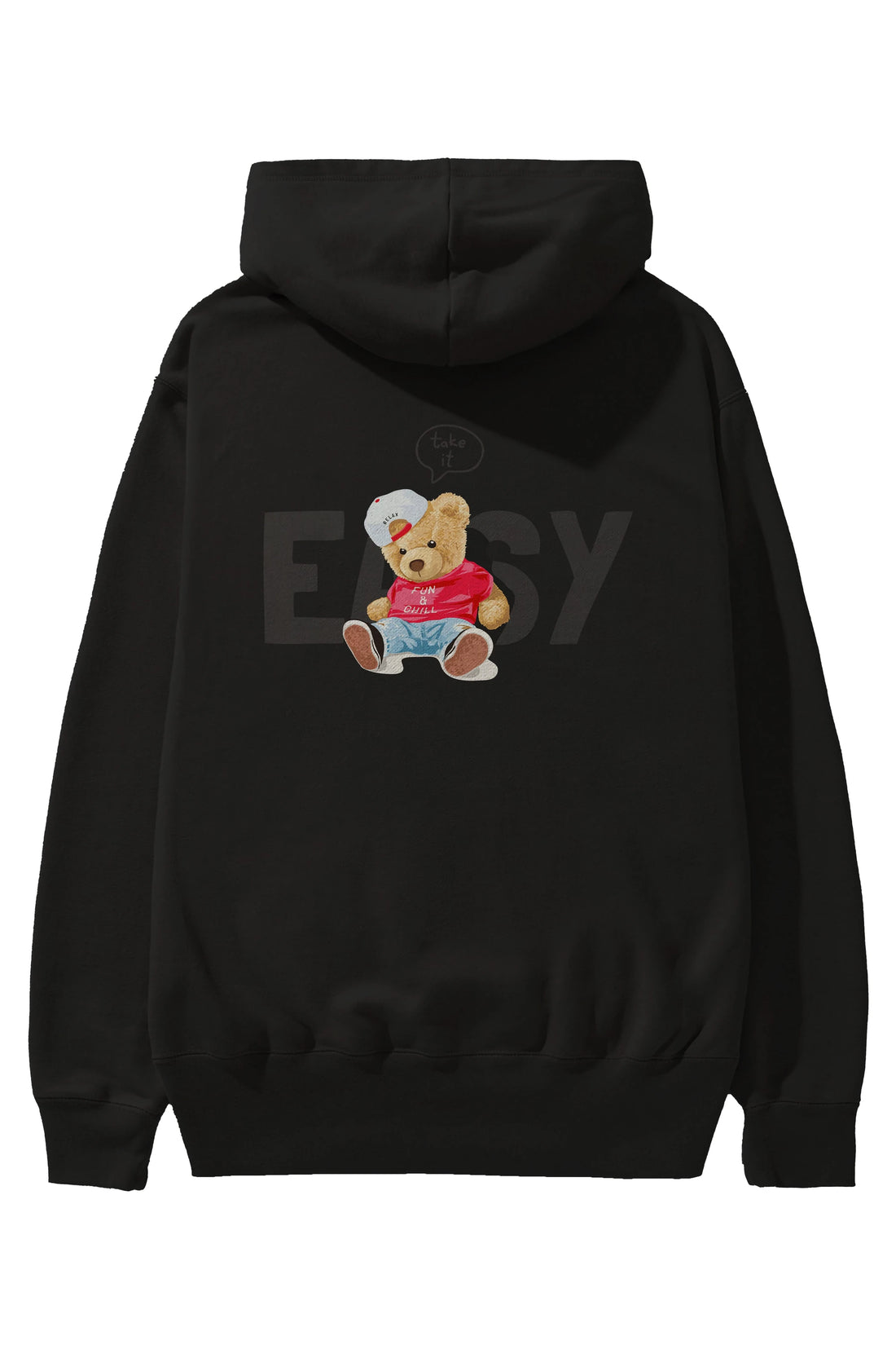 Teddy Bear Easy Arka Baskılı Hoodie Oversize Kapüşonlu Sweatshirt Erkek Kadın Unisex