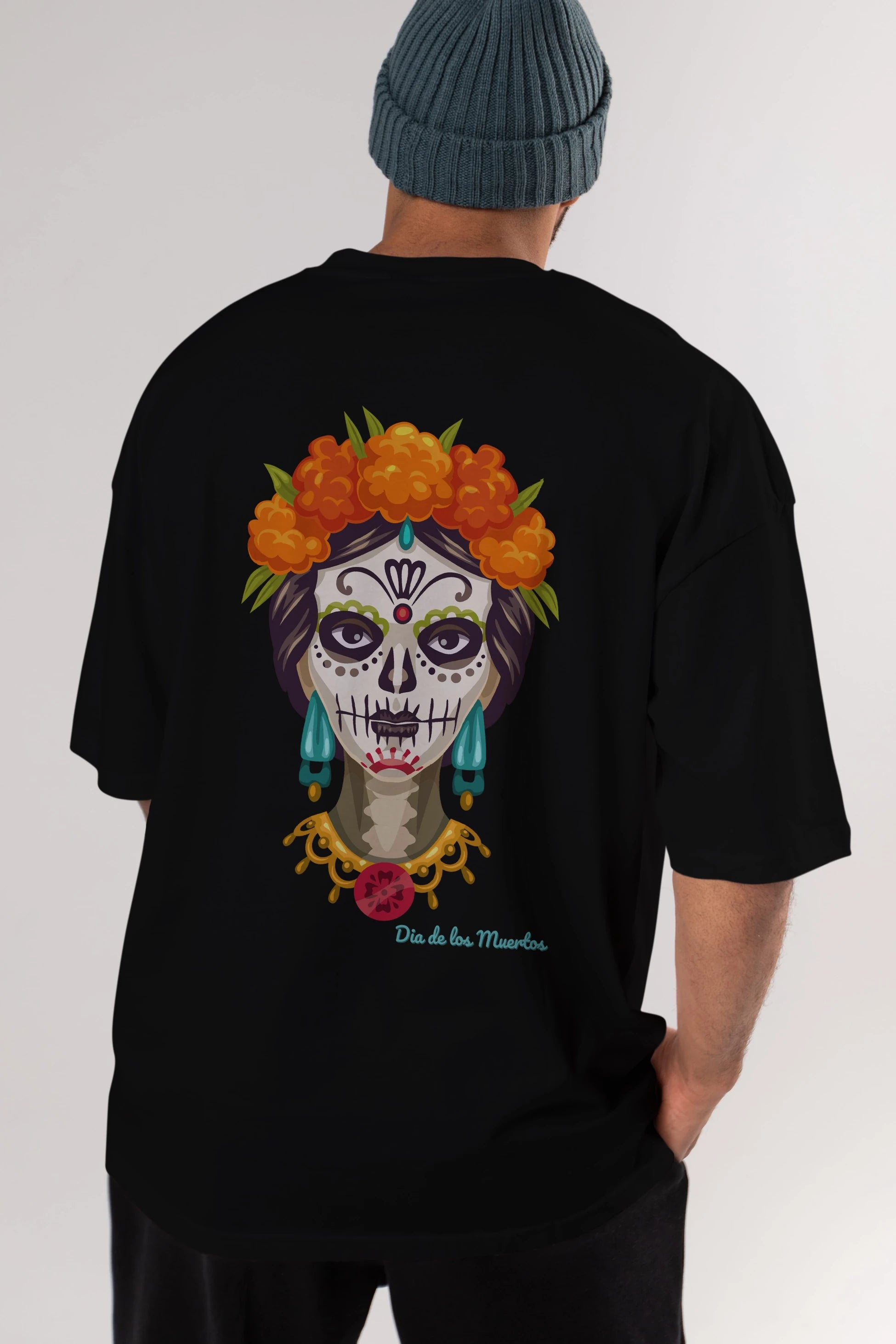 Dia de los Muertos 2 Arka Baskılı Oversize t-shirt Erkek Kadın Unisex