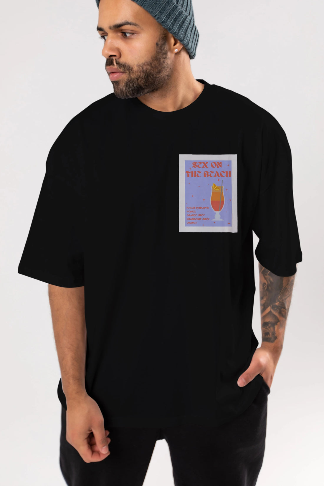 Sex On The Beach Ön Sol Baskılı Oversize t-shirt Erkek Kadın Unisex %100 Pamuk Bisiklet Yaka tişort