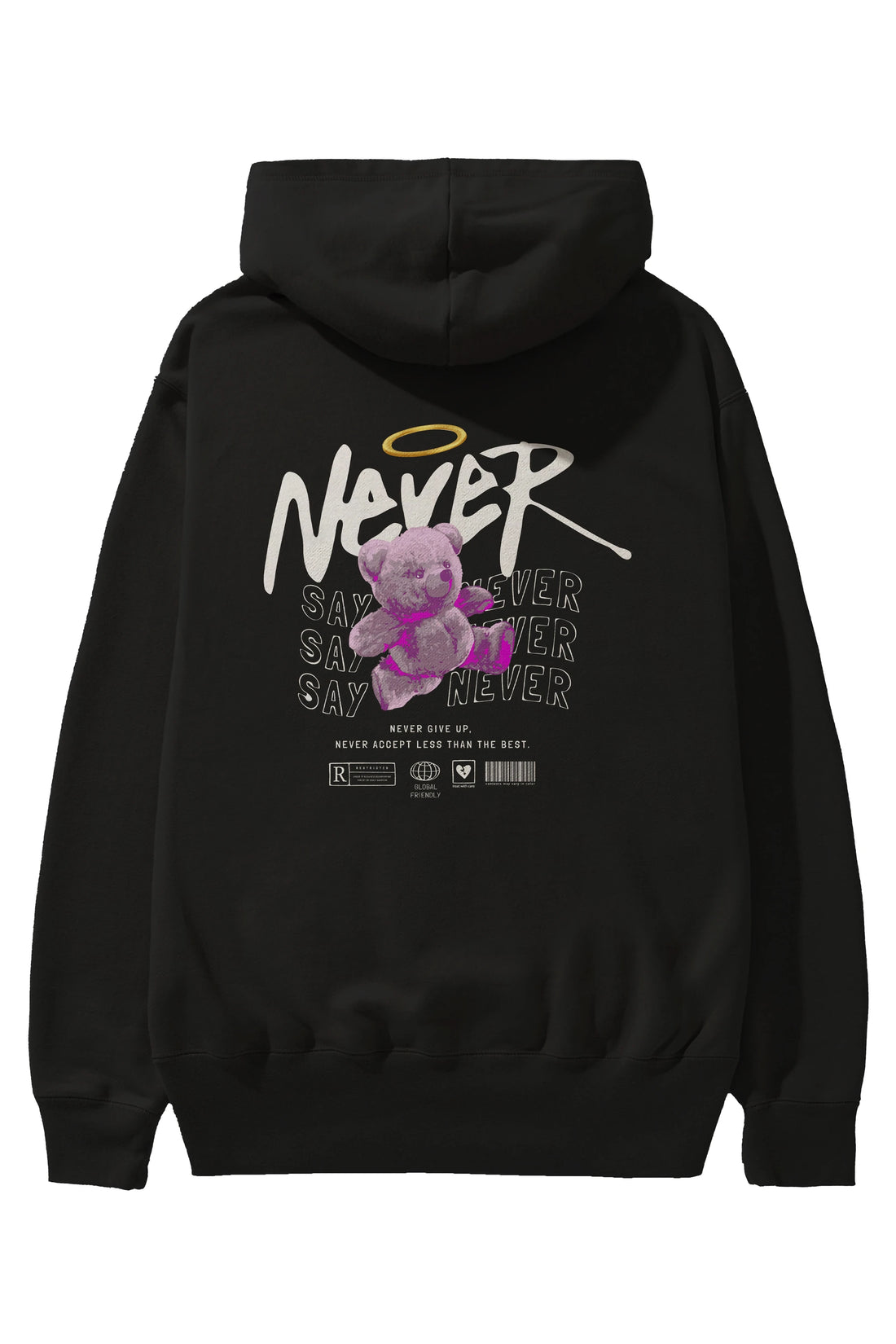 Teddy Bear Never Arka Baskılı Hoodie Oversize Kapüşonlu Sweatshirt Erkek Kadın Unisex