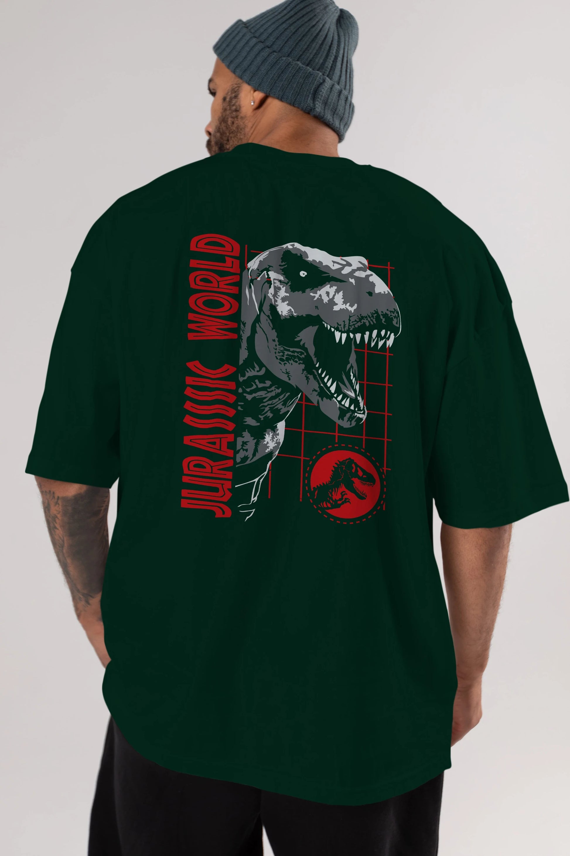 Jurassic Park (2) Arka Baskılı Oversize t-shirt Erkek Kadın Unisex %100 Pamuk Bisiklet Yaka tişort