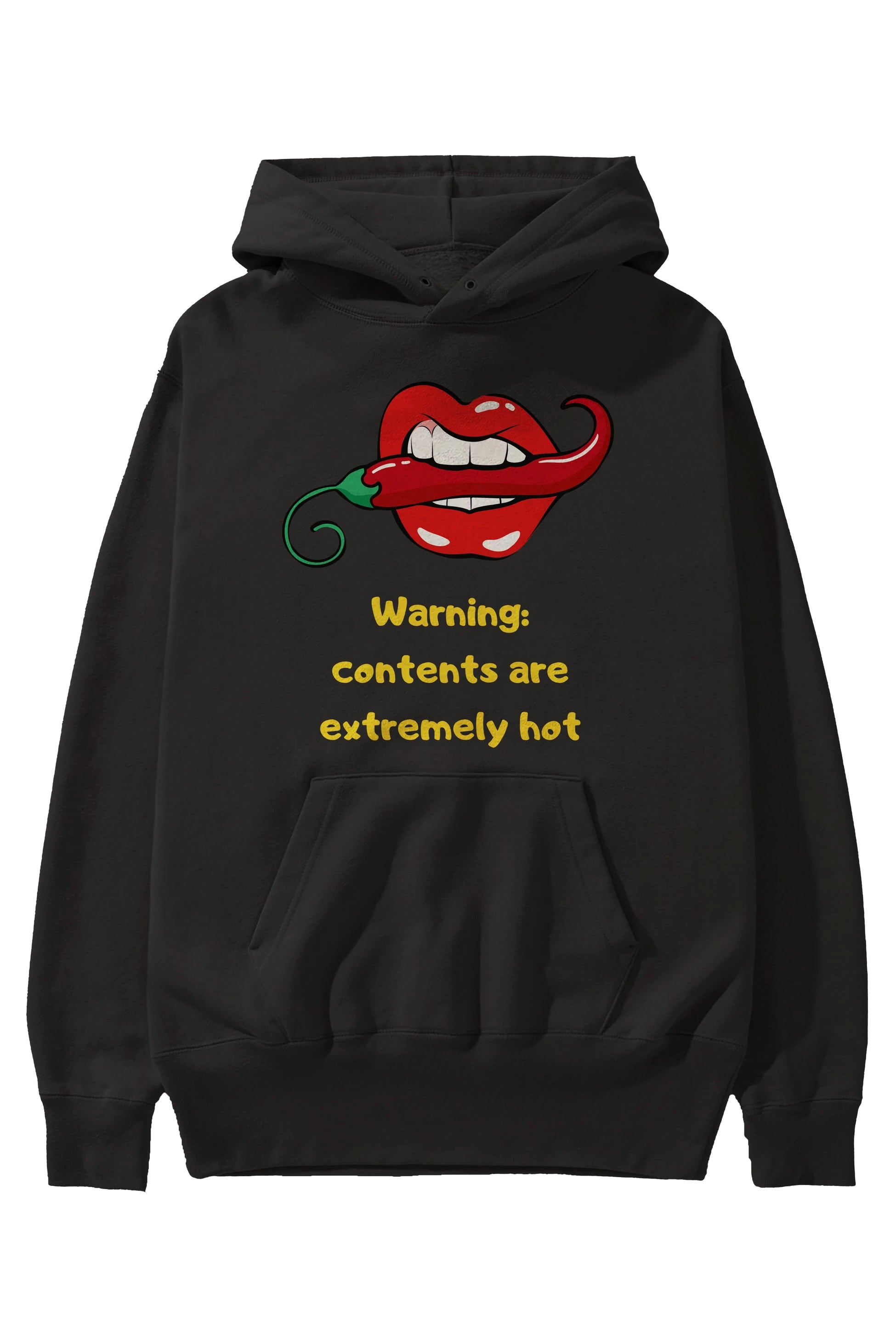 Warning Contents Yazılı Ön Baskılı Oversize Hoodie Kapüşonlu Sweatshirt Erkek Kadın Unisex