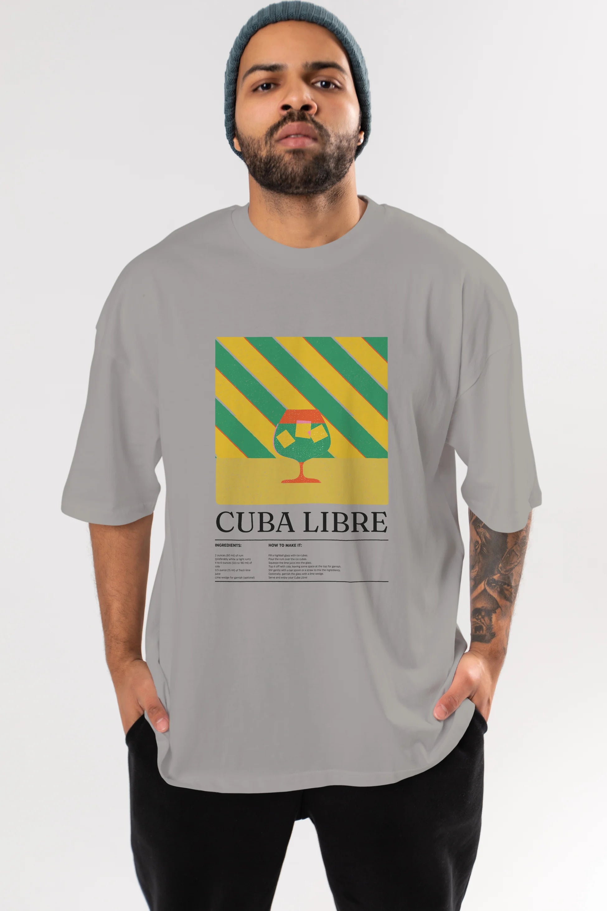 Cuba Libre Kokteyl Ön Baskılı Oversize t-shirt Erkek Kadın %100 Pamuk Bisiklet Yaka tişort