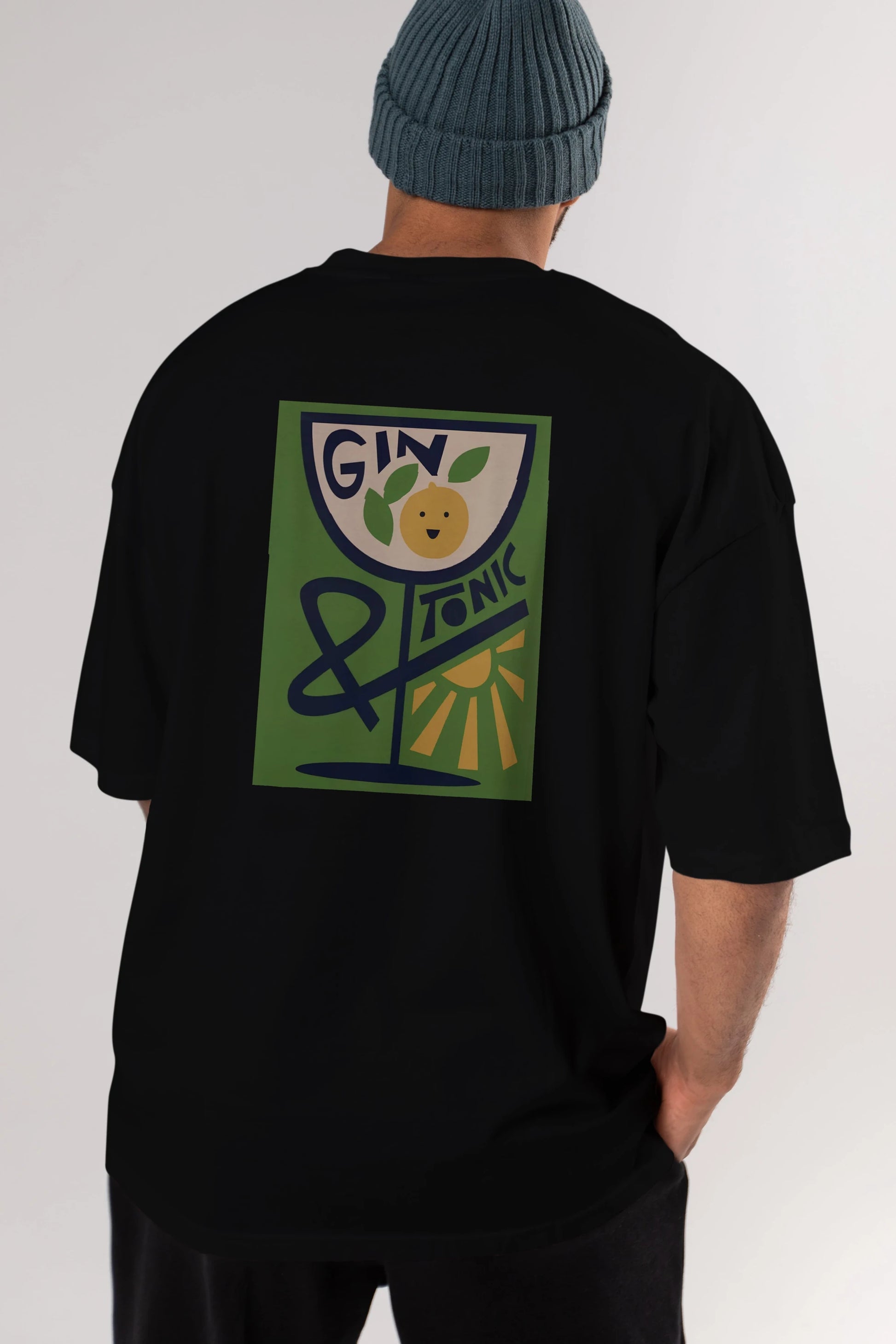 Gin Tonic 3 Arka Baskılı Oversize t-shirt Erkek Kadın Unisex %100 Pamuk Bisiklet Yaka tişort