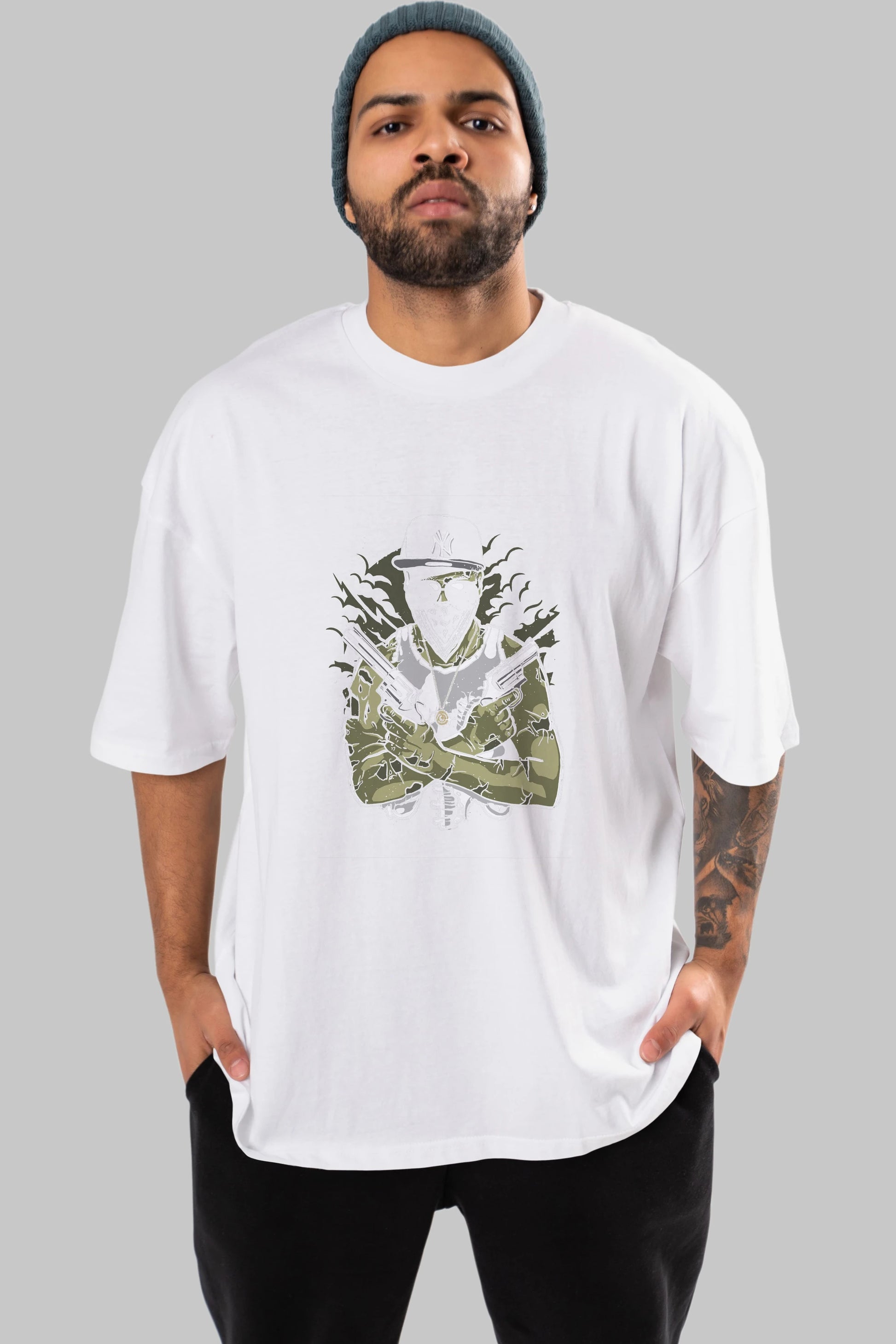 Gangsta Zombie Ön Baskılı Oversize t-shirt Erkek Kadın Unisex %100 Pamuk tişort