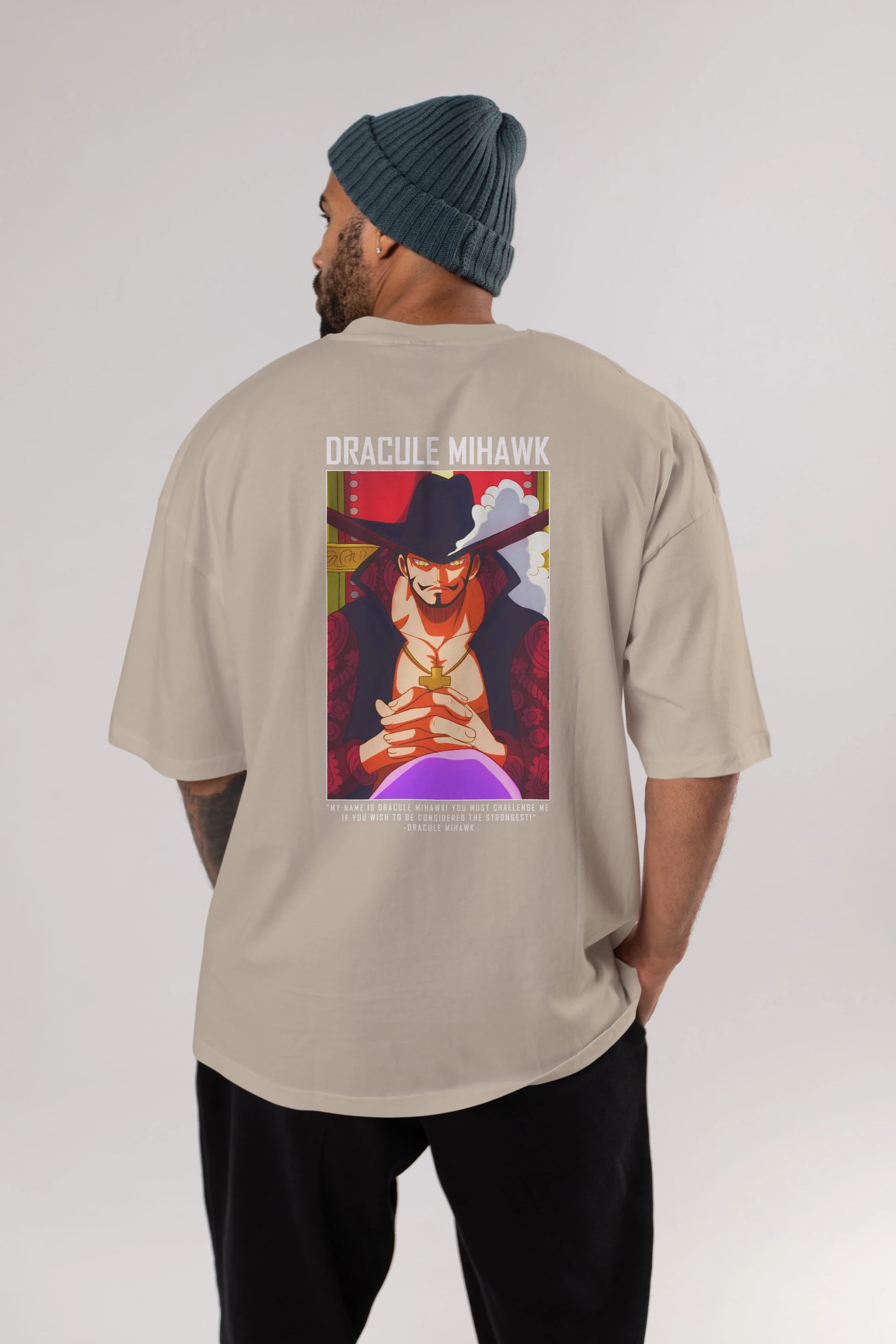 Dracule Mihawk Anime Arka Baskılı Oversize t-shirt Erkek Kadın Unisex %100 pamuk tişort