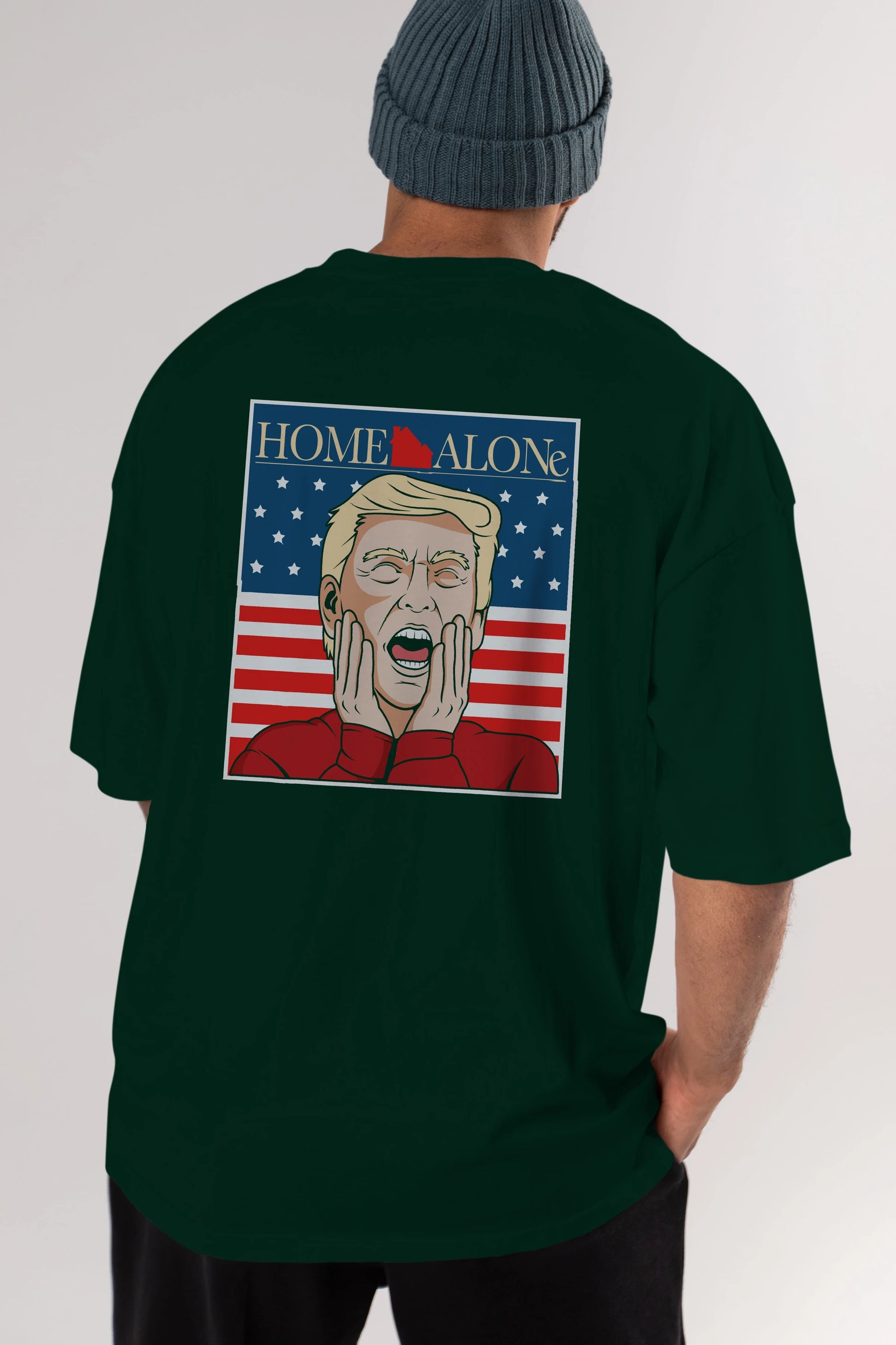 Home Alone Trump Arka Baskılı Oversize t-shirt Erkek Kadın Unisex %100 Pamuk tişort