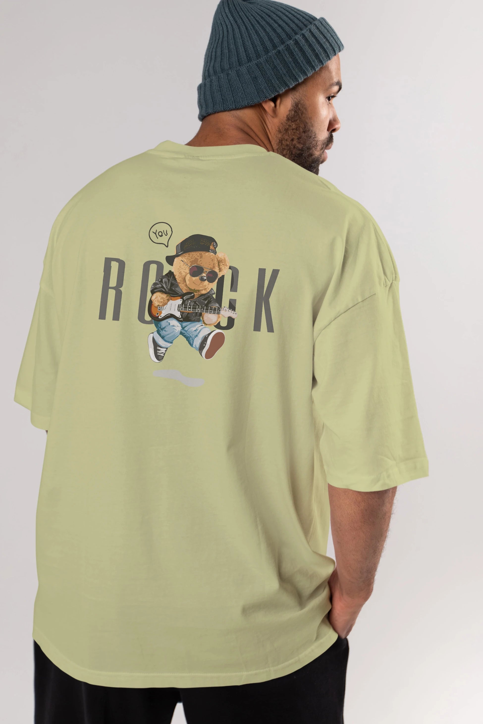Teddy Bear Rock Arka Baskılı Oversize t-shirt Erkek Kadın Unisex %100 Pamuk