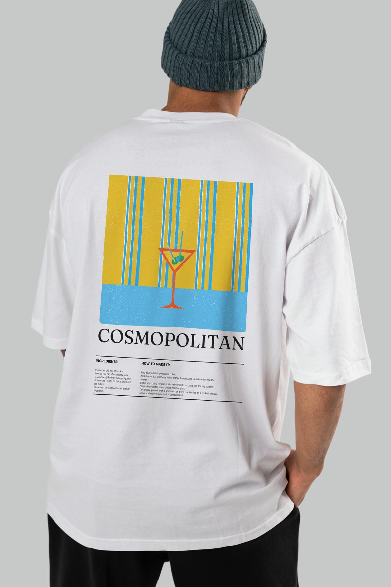 Cosmopolitan Kokteyl Serisi Arka Baskılı Oversize t-shirt Erkek Kadın %100 Pamuk Bisiklet Yaka tişort
