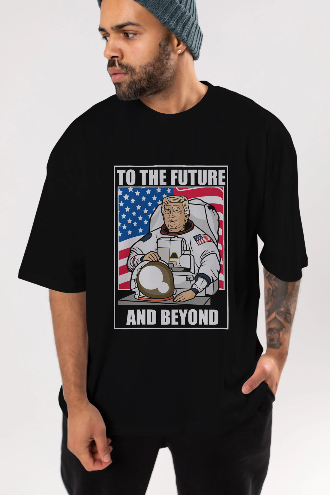 Trumpstronaut Ön Baskılı Oversize t-shirt Erkek Kadın Unisex %100 Pamuk tişort