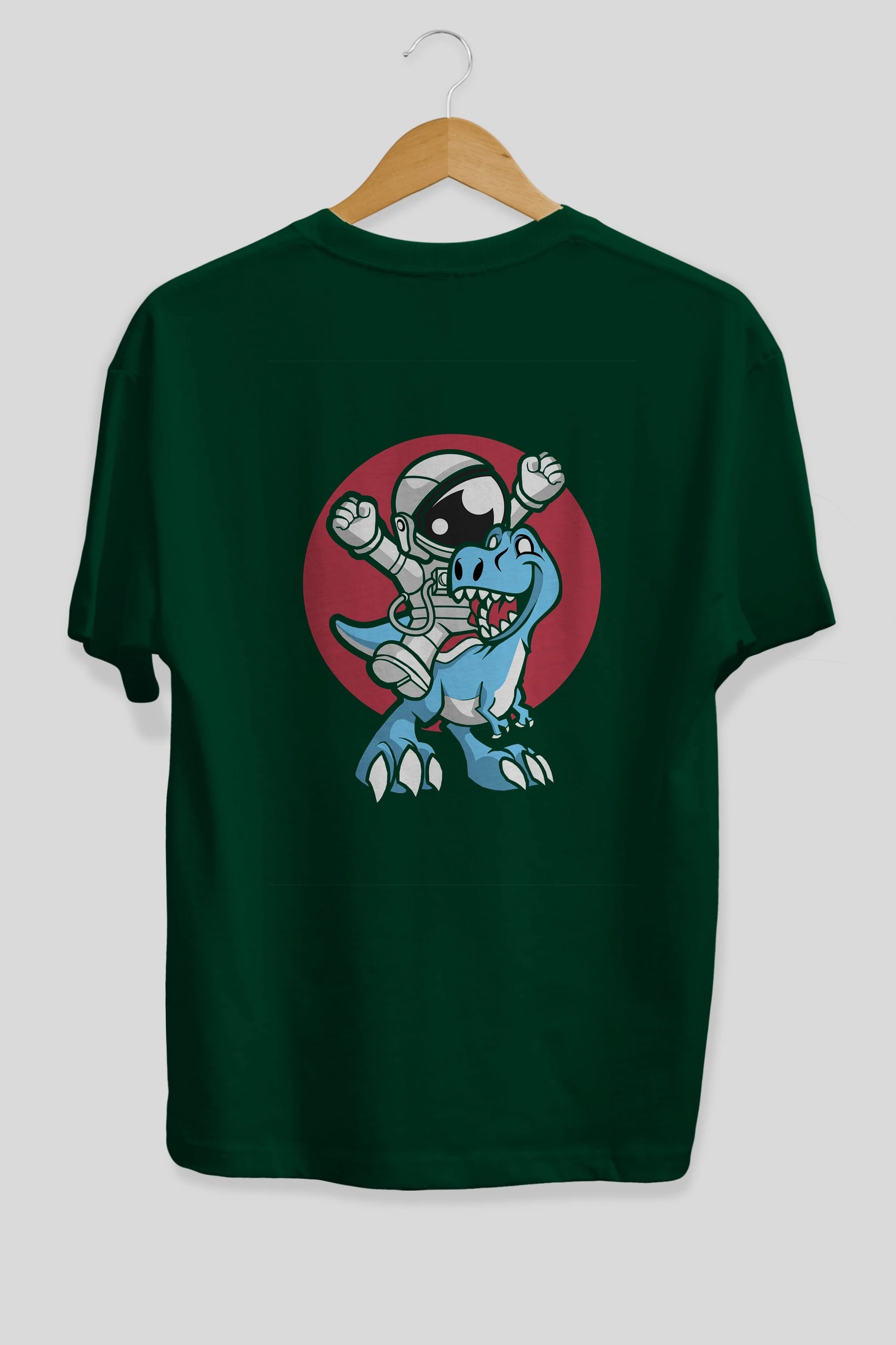 Astronaut Dino Arka Baskılı Oversize t-shirt Erkek Kadın Unisex %100 Pamuk tişort