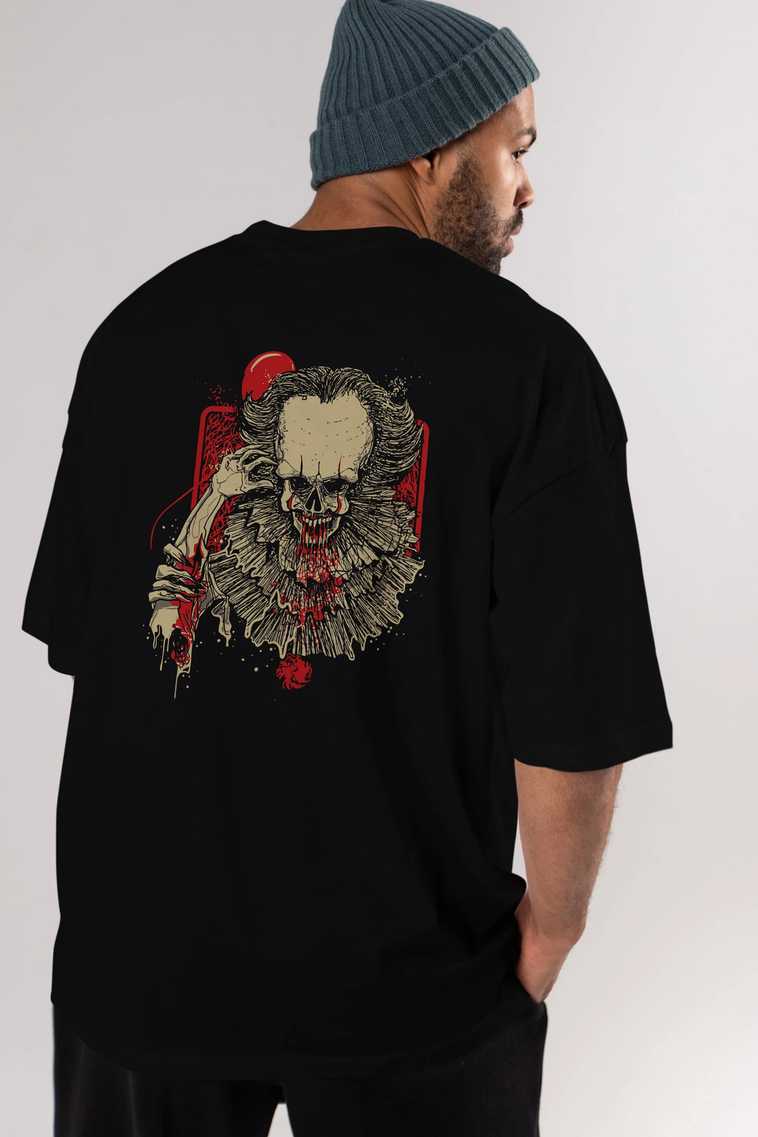 it (2) Arka Baskılı Oversize t-shirt Erkek Kadın Unisex %100 Pamuk Bisiklet Yaka tişort
