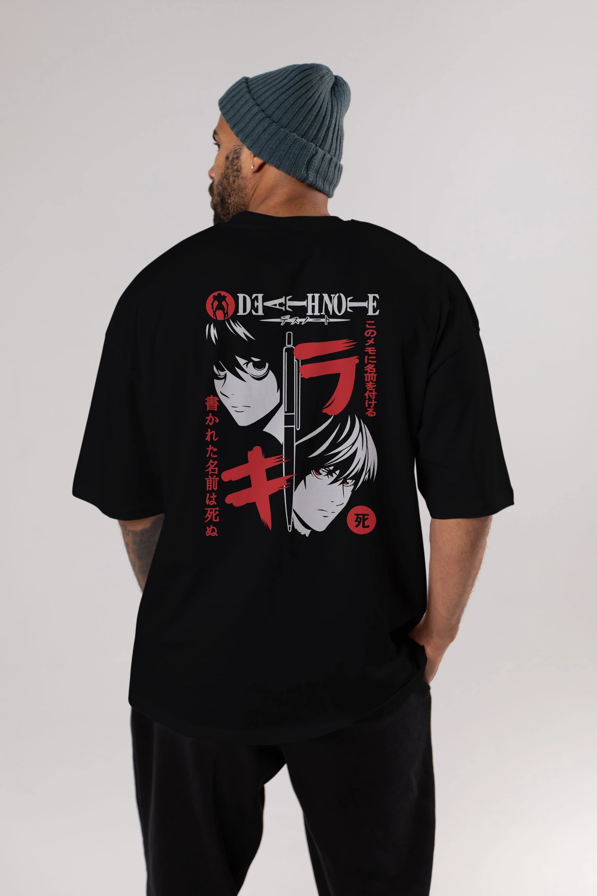 DEATHNOTE L vs KIRA Anime Arka Baskılı Oversize t-shirt Erkek Kadın Unisex