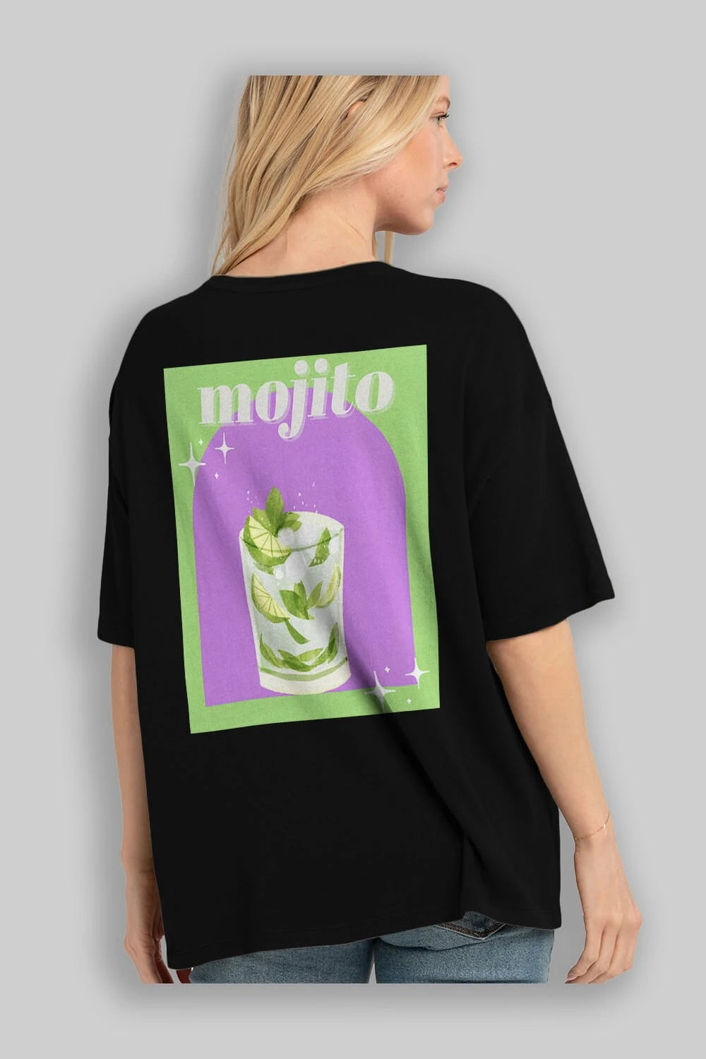 Mojito 3 Arka Baskılı Oversize t-shirt Erkek Kadın Unisex %100 Pamuk Bisiklet Yaka tişort