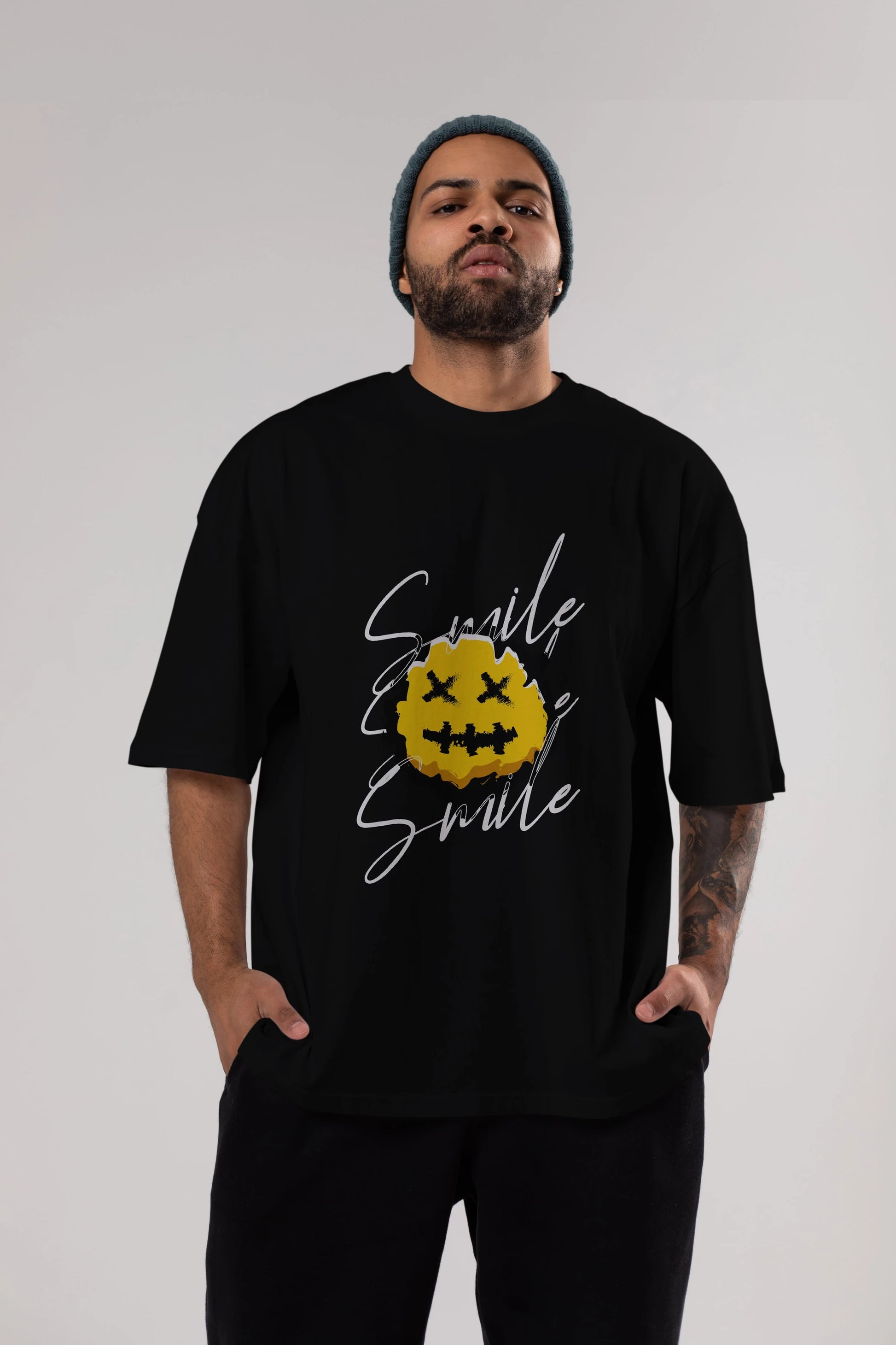 Smile Emoji Ön Baskılı Oversize t-shirt Erkek Kadın Unisex
