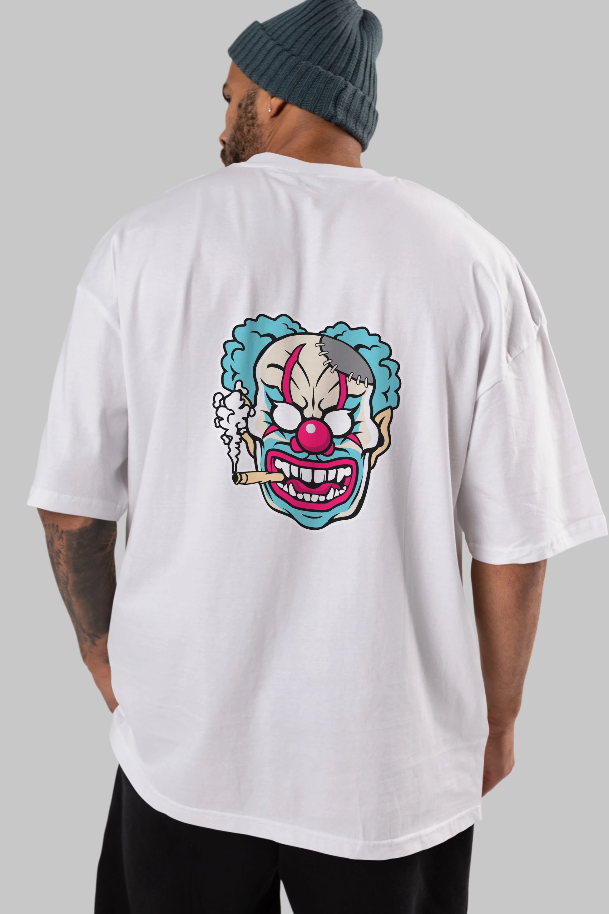 Clown Beast Arka Baskılı Oversize t-shirt Erkek Kadın Unisex %100 Pamuk tişort