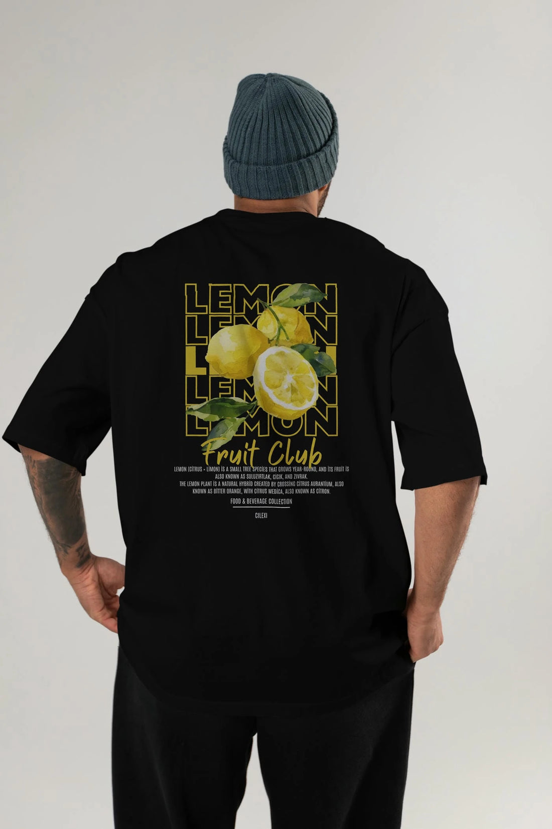 Lemon Arka Baskılı Oversize t-shirt Erkek Kadın Pamuk Bisiklet Yaka tişort