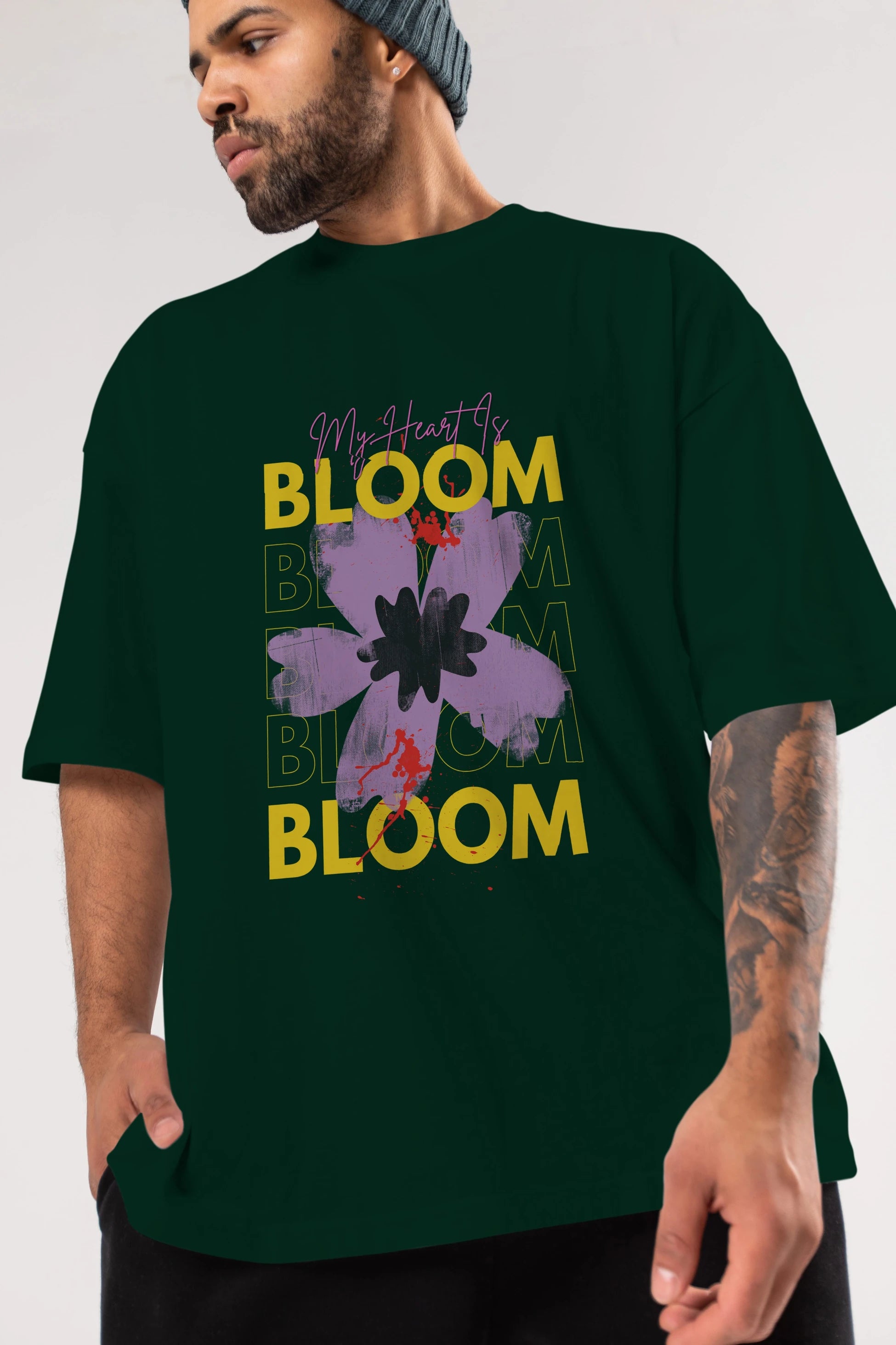 Bloom Yazılı Ön Baskılı Oversize t-shirt Erkek Kadın Unisex