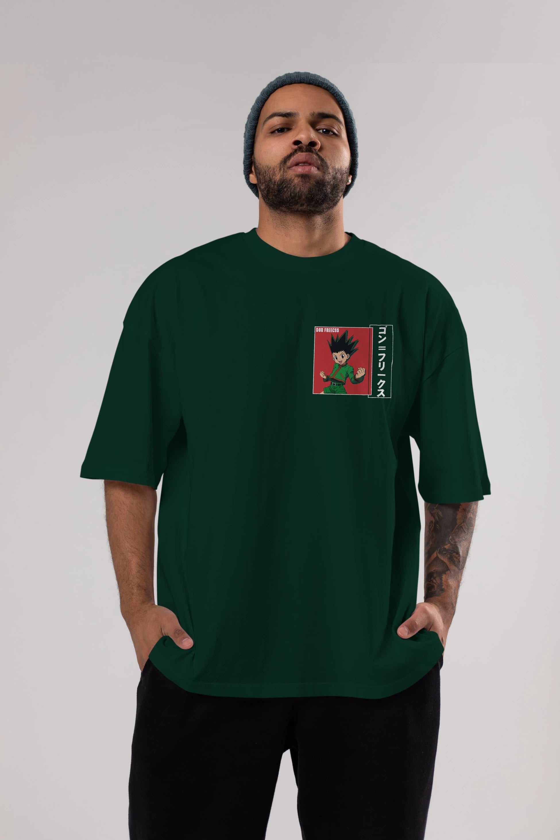 Gon Freecss HUNTER X HUNTER 5 Ön Sol Baskılı Oversize t-shirt Erkek Kadın Unisex %100 Pamuk Bisiklet Yaka tişort